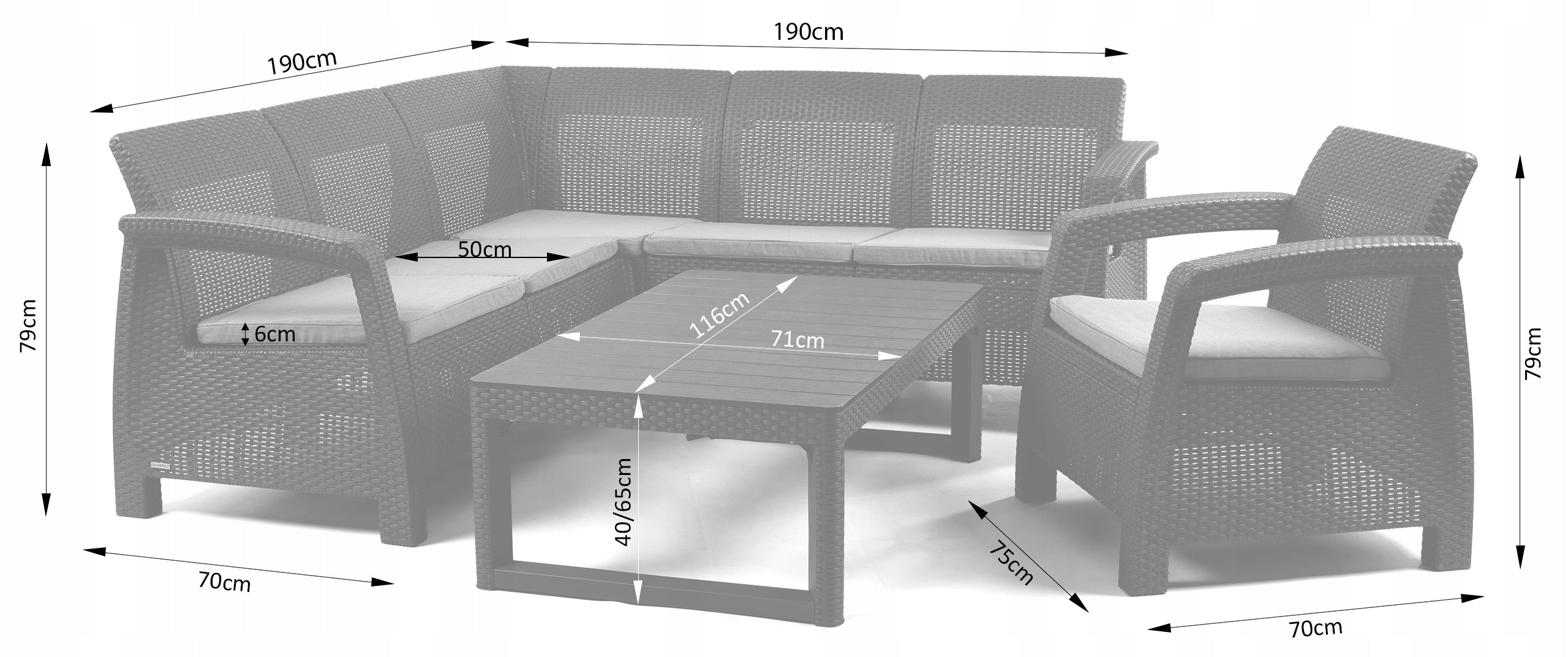 Garden Furniture Set Corner CORFU Single Armchair Elevated Table LYON Packaging status original