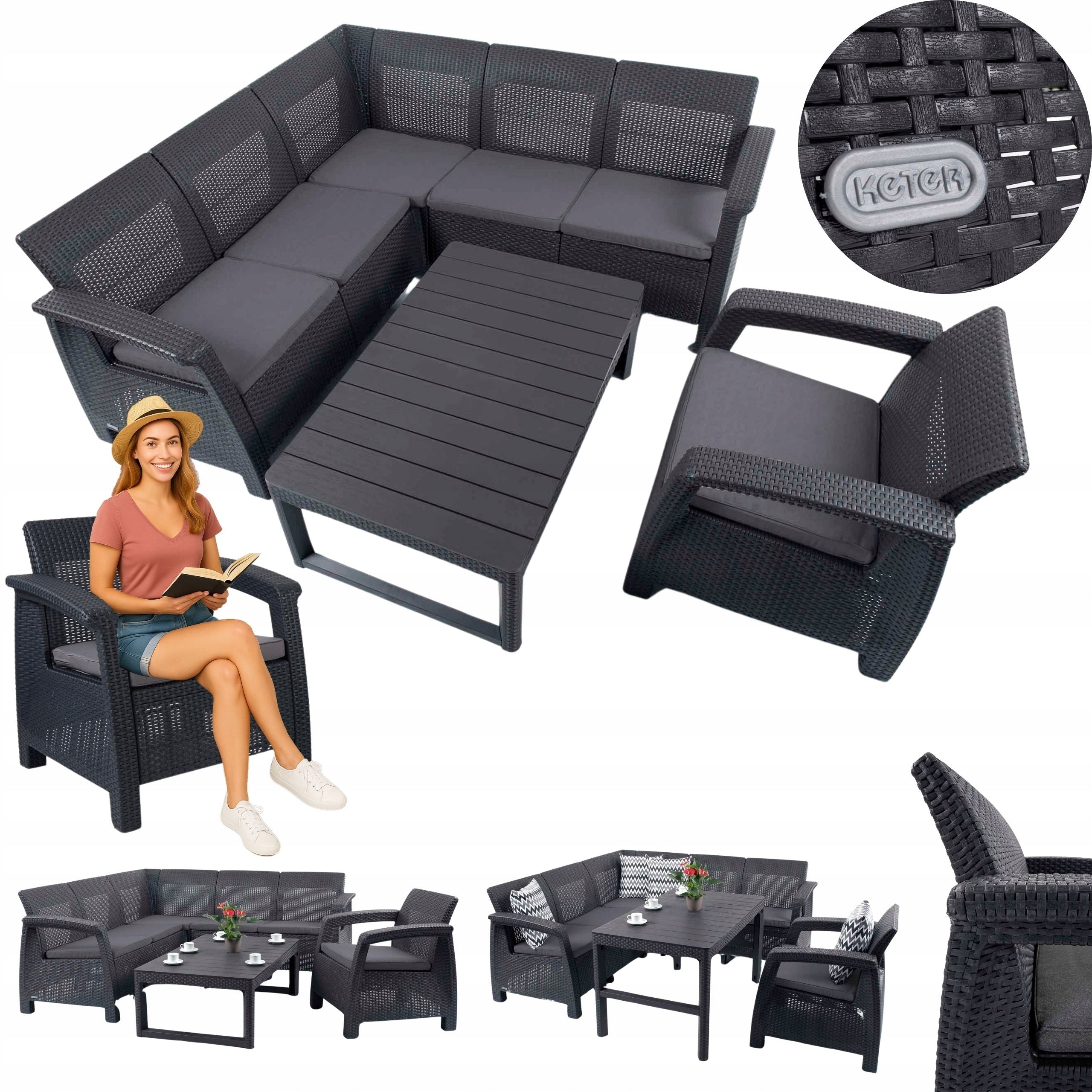 Garden Furniture Set Corner CORFU Single Armchair Elevated Table LYON