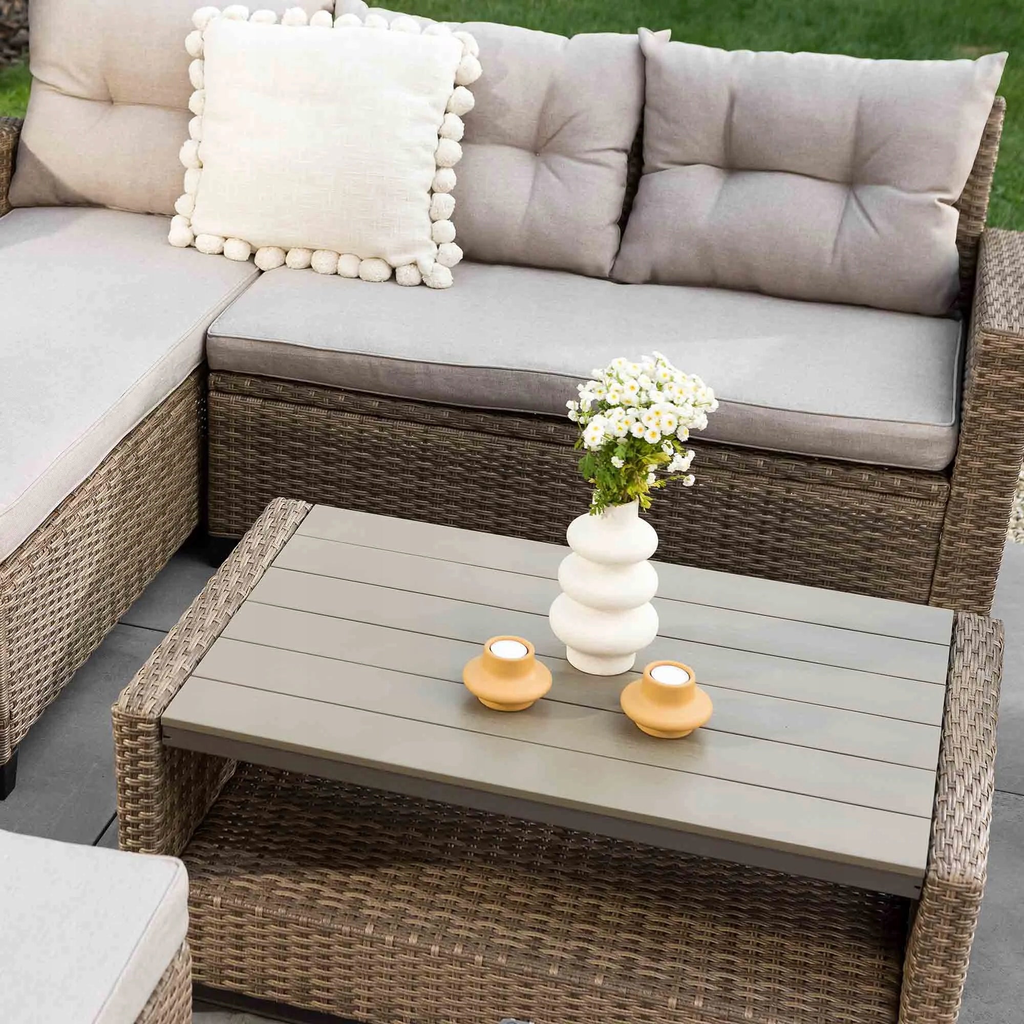 Garden Furniture Set Dalmia di volio Corner Set Technorattan Armchair Set contents armchair corner sofa low coffee table pouf