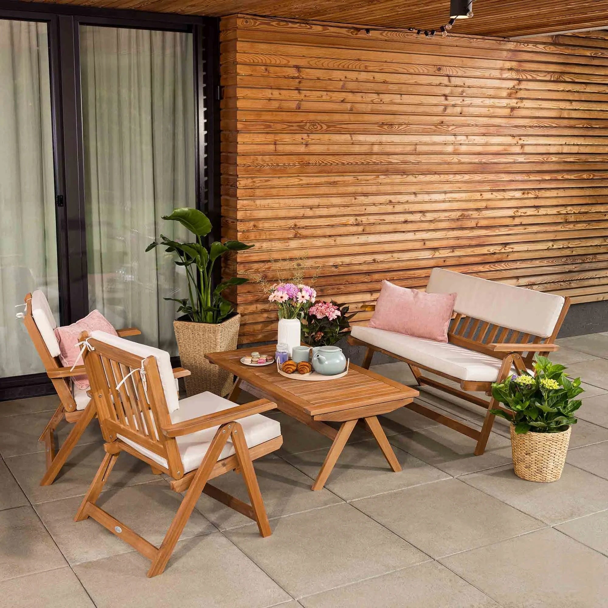 Garden Furniture Set Folding Backrest Adjustment Set Wood Lusiano Color beige