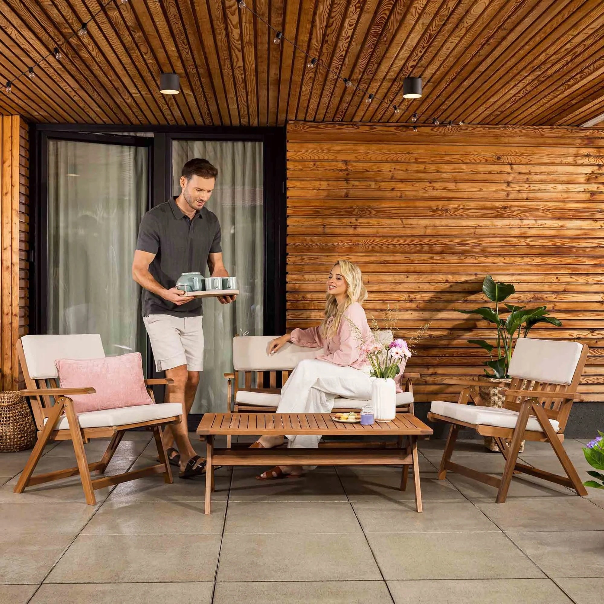 Garden Furniture Set Folding Backrest Adjustment Set Wood Lusiano Packaging status original