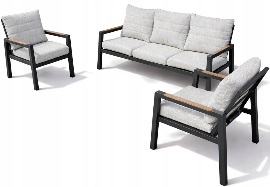 Garden Furniture Set Modular Aluminum Sofa + Table + 2 Armchairs Graphite Main material aluminum