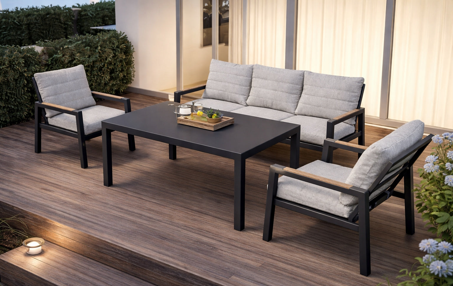 Garden Furniture Set Modular Aluminum Sofa + Table + 2 Armchairs Graphite Manufacturer Just Relax