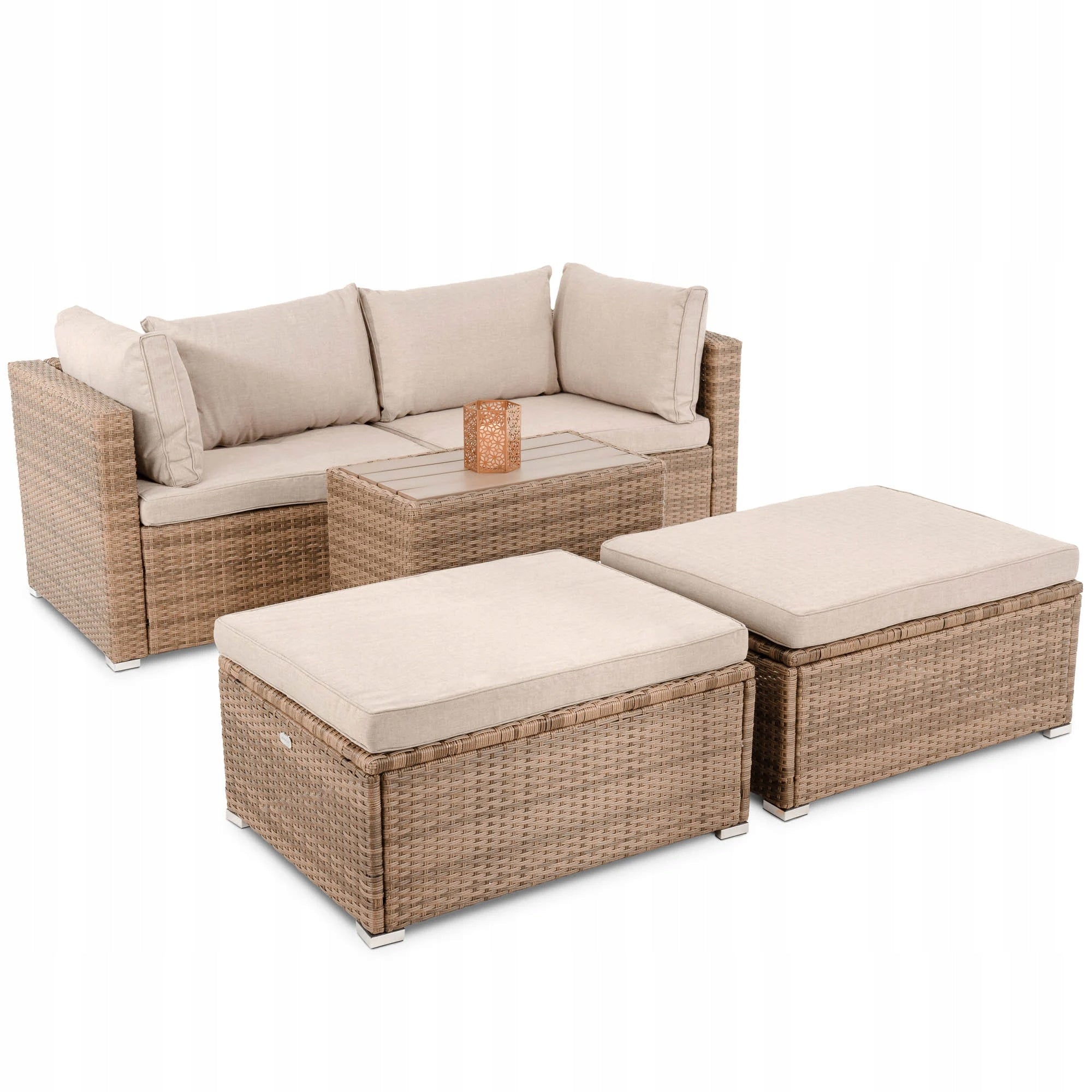 Garden Furniture Set Modular Technorattan Couches Poufs Table Color beige
