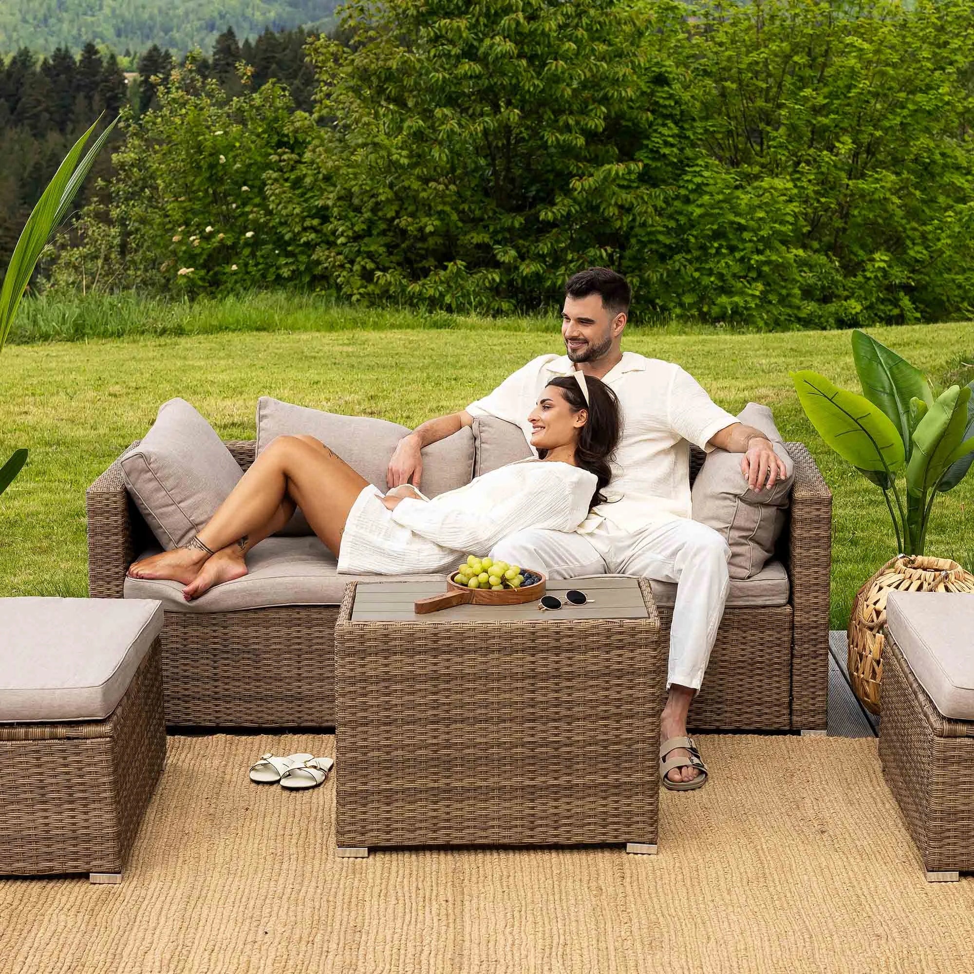 Garden Furniture Set Modular Technorattan Couches Poufs Table Set contents corner sofa step end table