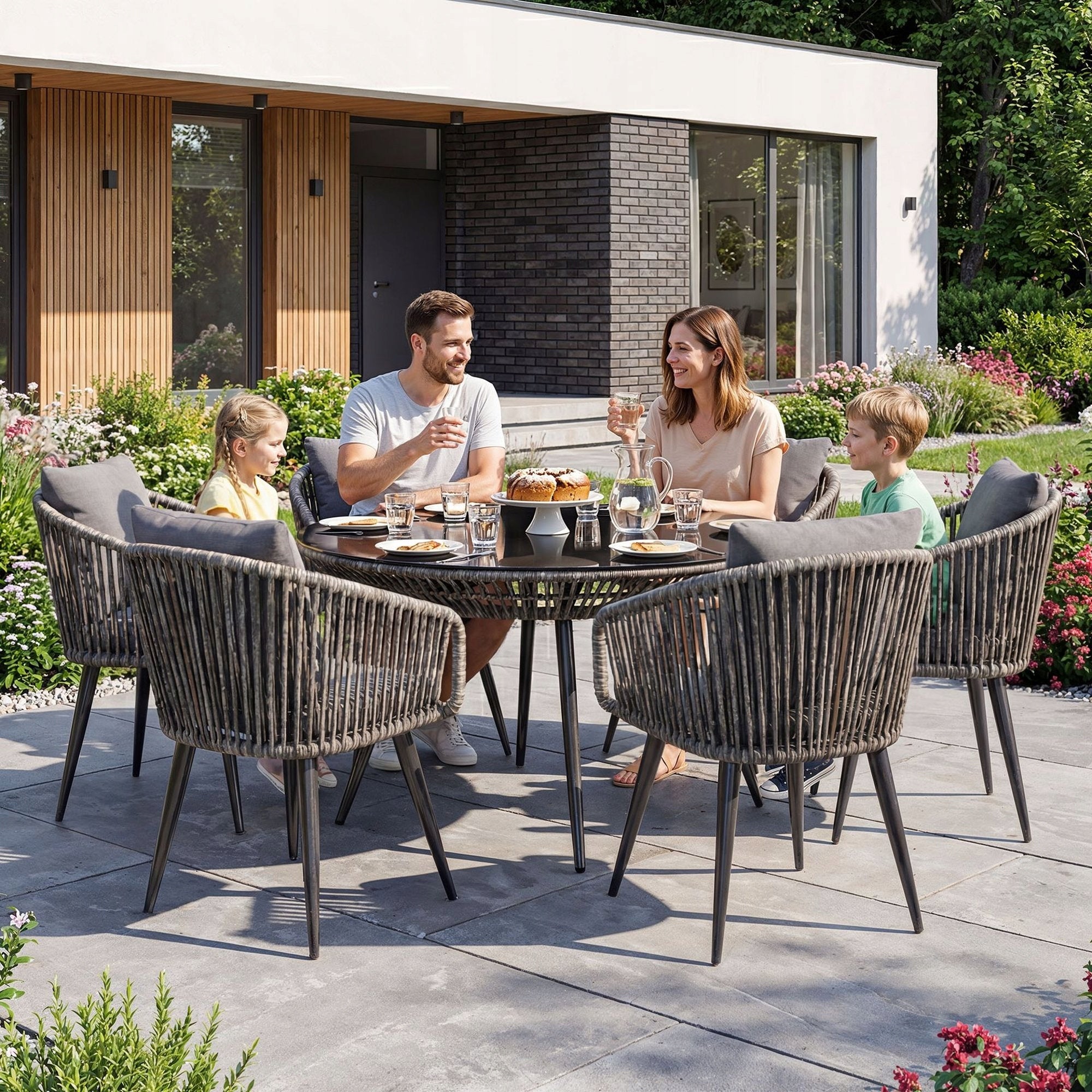 Garden Furniture Set Rieti 6 Armchairs+1 Dining Table 120cm Technorattan Manufacturer di volio