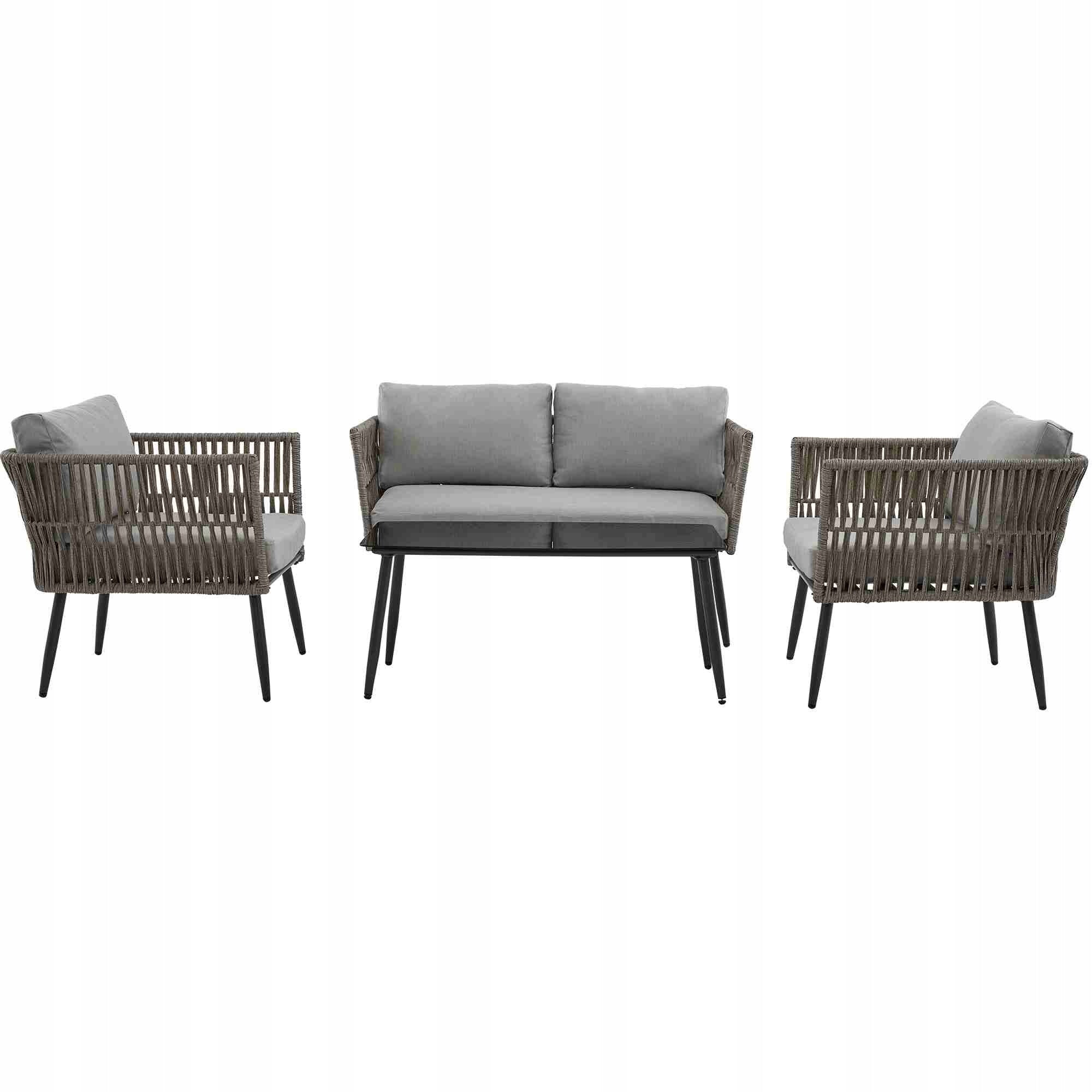 Garden Furniture Set Sofa + 2 Armchairs + Coffee Table Steel Frame Grey Number of items in the set 4
