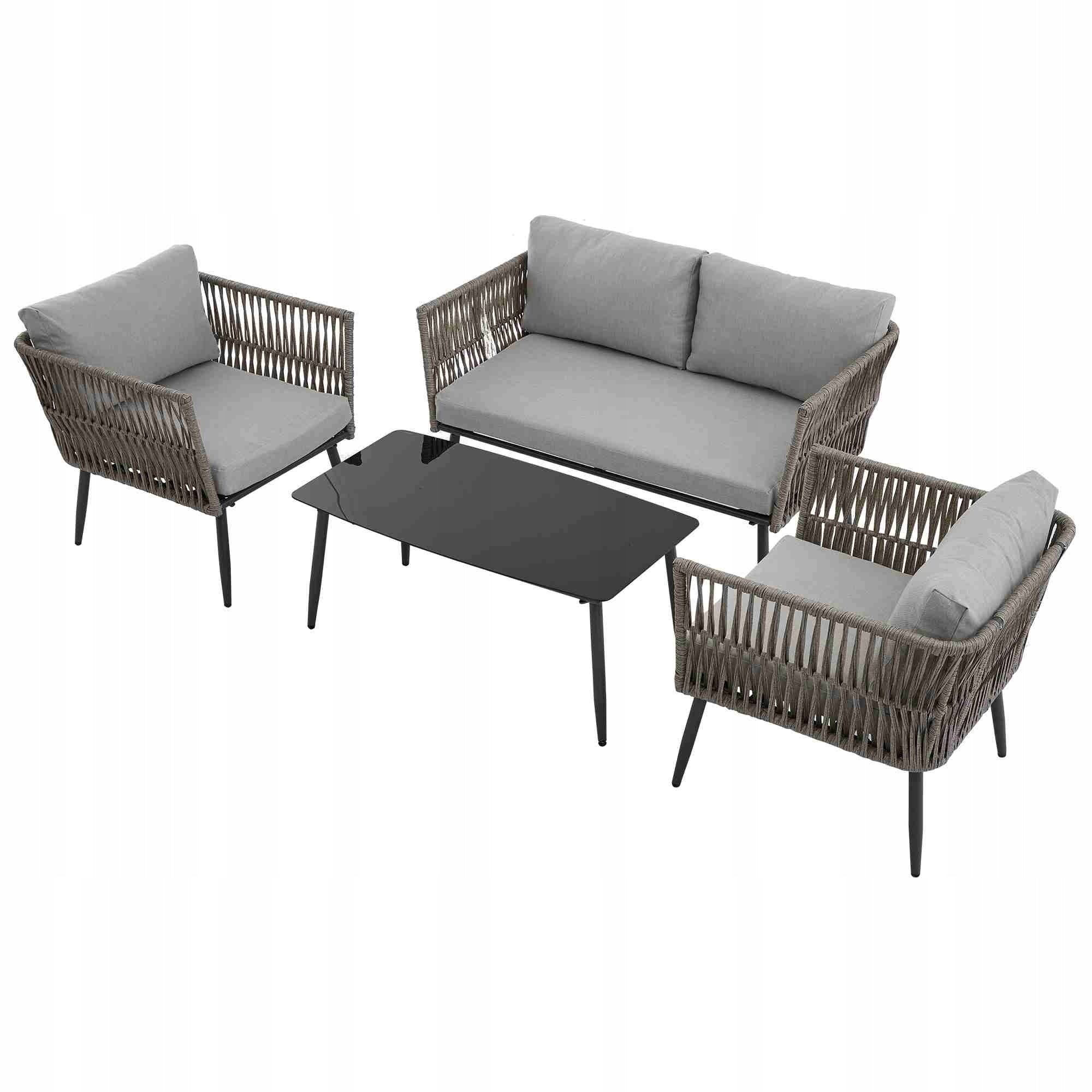 Garden Furniture Set Sofa + 2 Armchairs + Coffee Table Steel Frame Grey Style modern