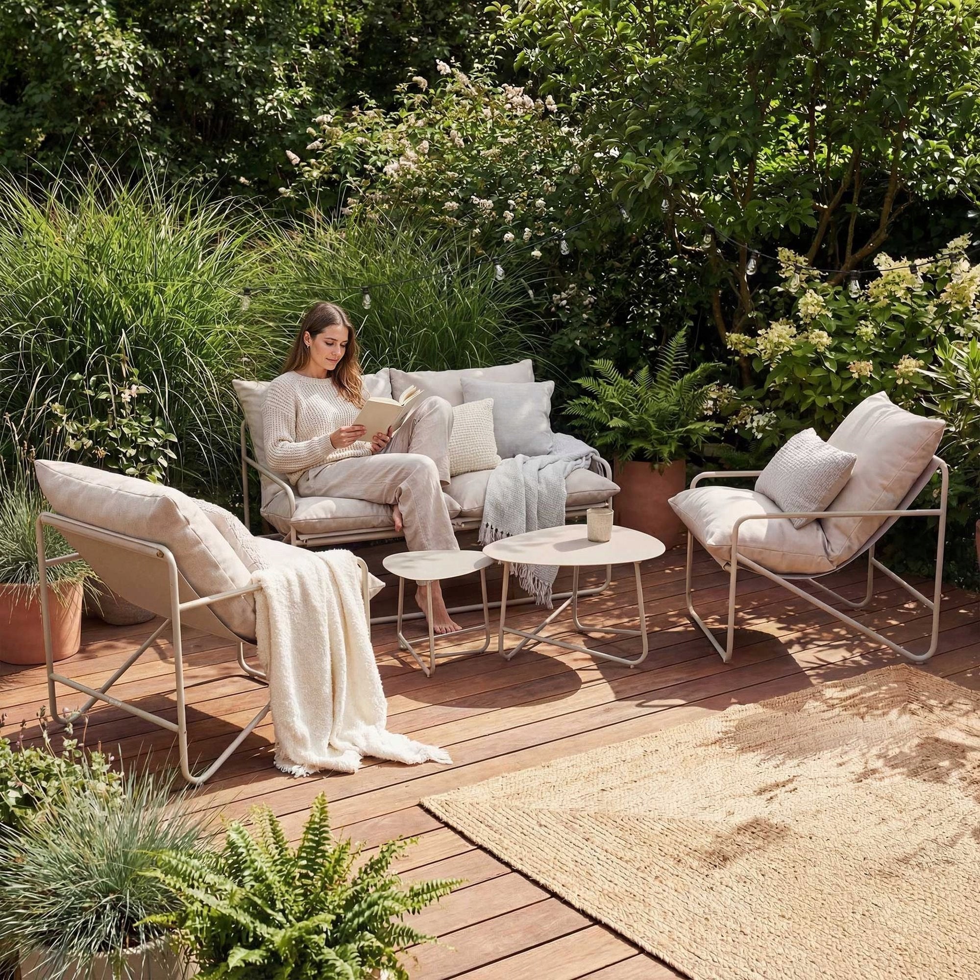 Garden Furniture Set Sofa 2 Armchairs Coffee Table Terrace Balcony Furniture 4os Set contents armchair bench low coffee table end table