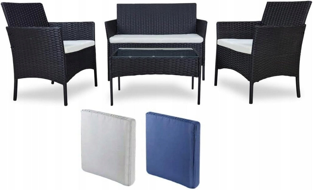 Garden Furniture Set Sofa 2 Armchairs Table for BALCONY and TERRACE 2 x Pillowcases