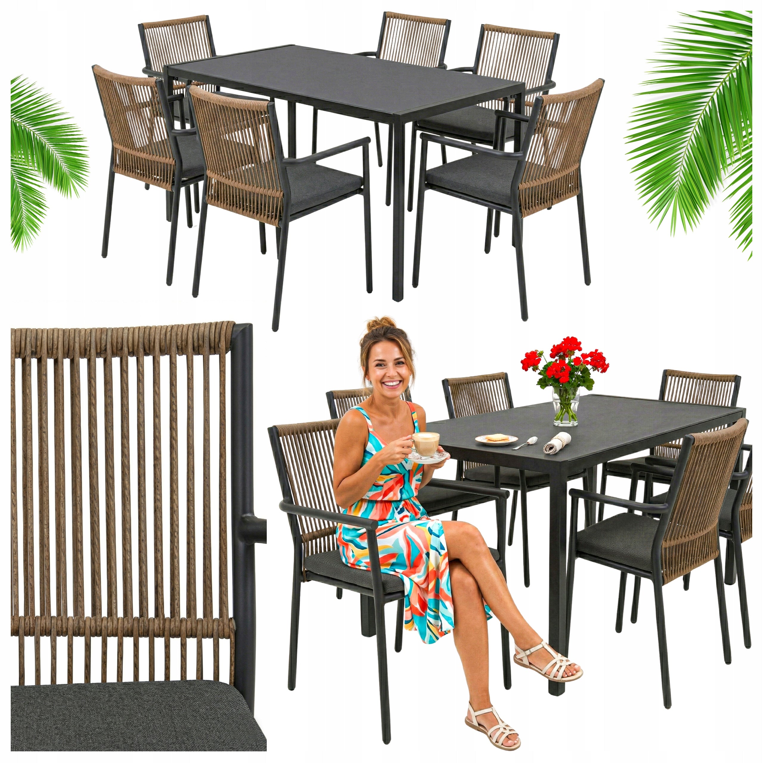 Garden Furniture Set TABLE 6 CHAIRS WITH Terrace Dining CUSHIONS
