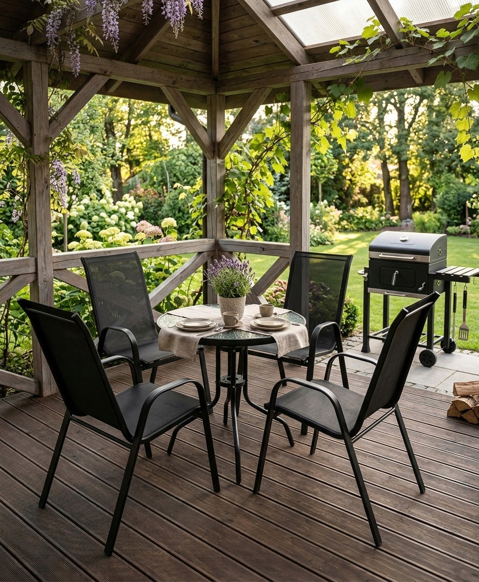 Garden Furniture Set Table with Chairs for Balcony Terrace 4 Chairs Black Packaging status original