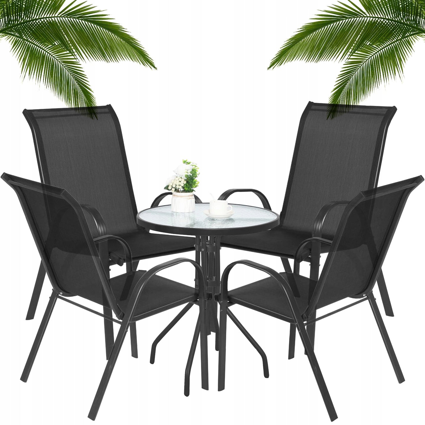 Garden Furniture Set Table with Chairs for Balcony Terrace 4 Chairs Black