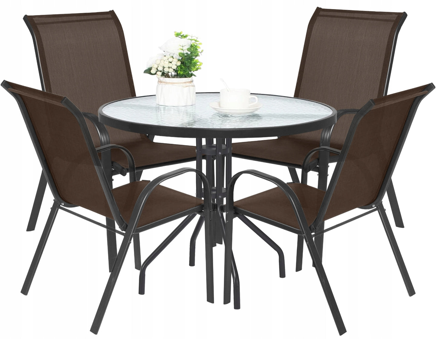 Garden Furniture Set Table with Chairs for Balcony Terrace 4 Chairs Brown Manufacturer no brand