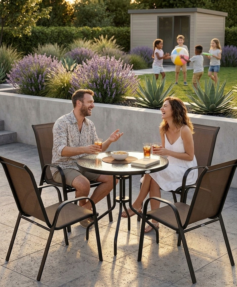 Garden Furniture Set Table with Chairs for Balcony Terrace 4 Chairs Brown Packaging status original