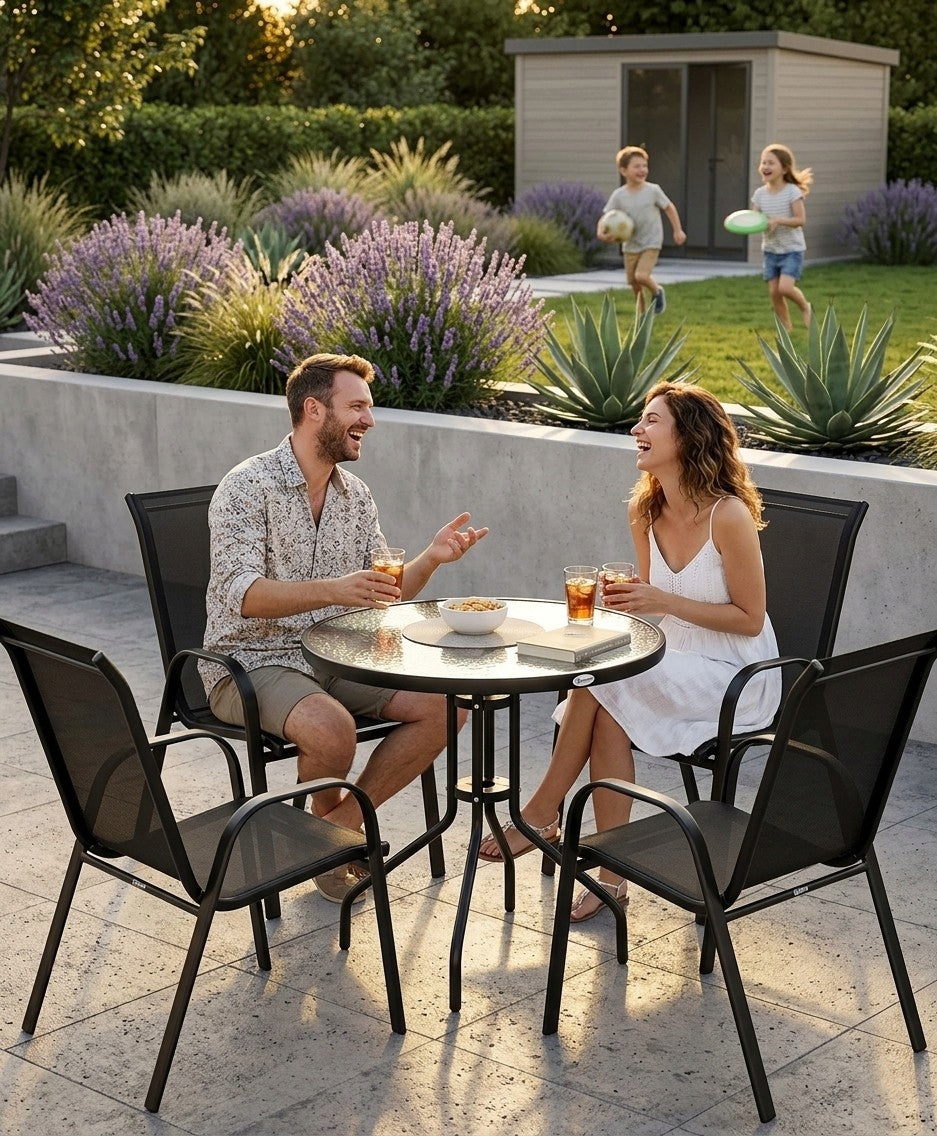 Garden Furniture Set Table with Chairs for Balcony Terrace 4 Chairs Grey Packaging status original