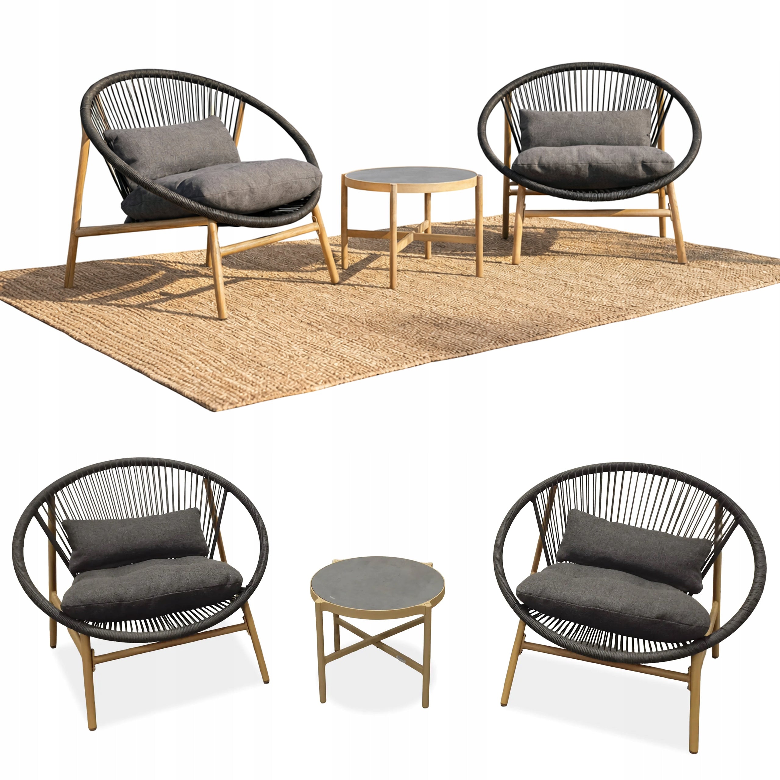 Garden Furniture Set for Balcony Terrace GALLA Set Table 2 Armchairs Grey
