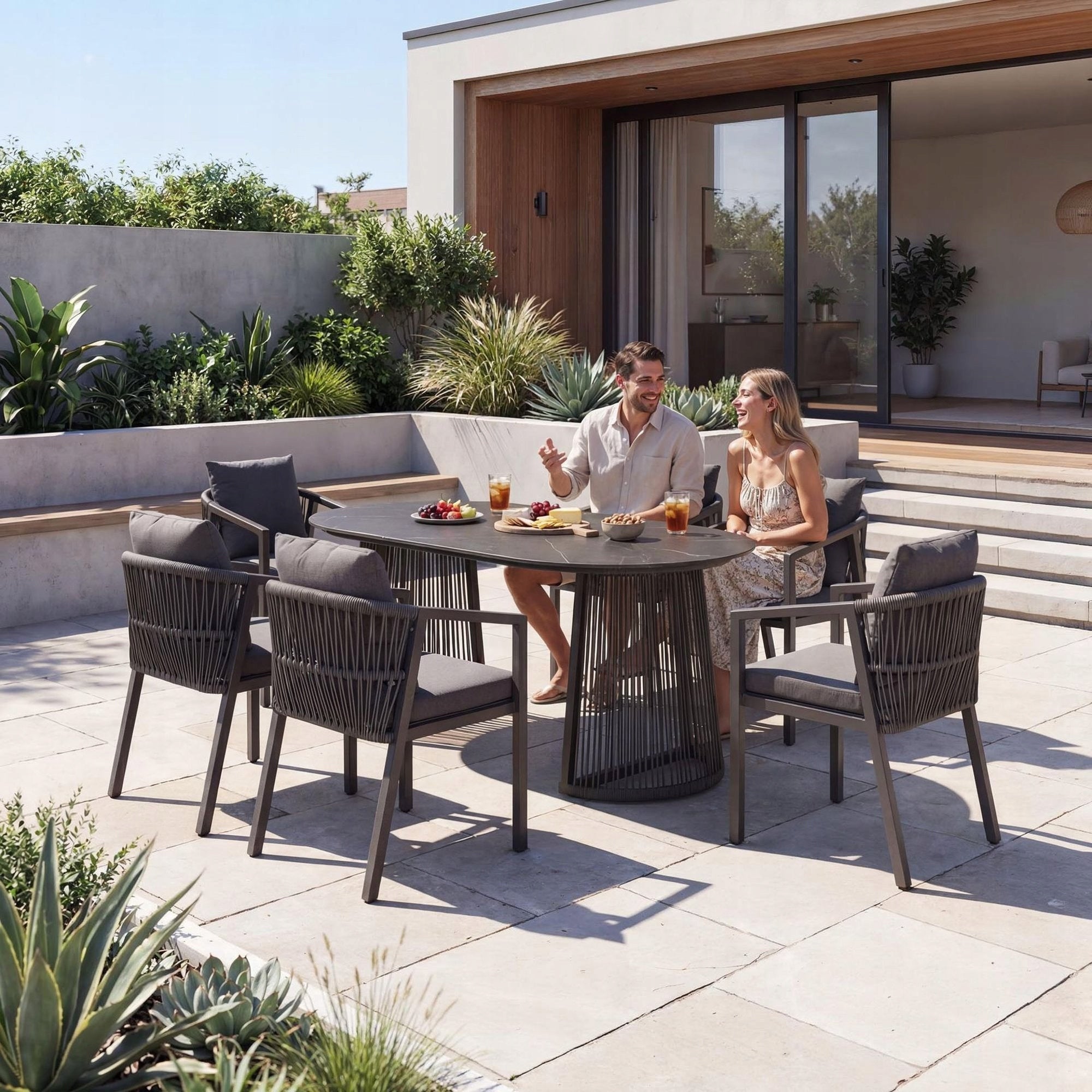 Garden Furniture Set of 6 Chairs+Large Table 180cm Spiek Stone Set of 6 people. Manufacturer di volio