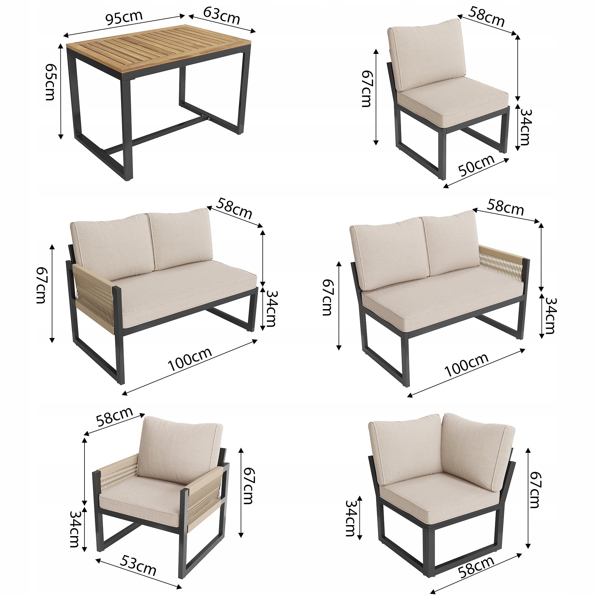 Garden Furniture Sets Corner + Sofa for 7-8 People Iron Frame + Wood Packaging status original