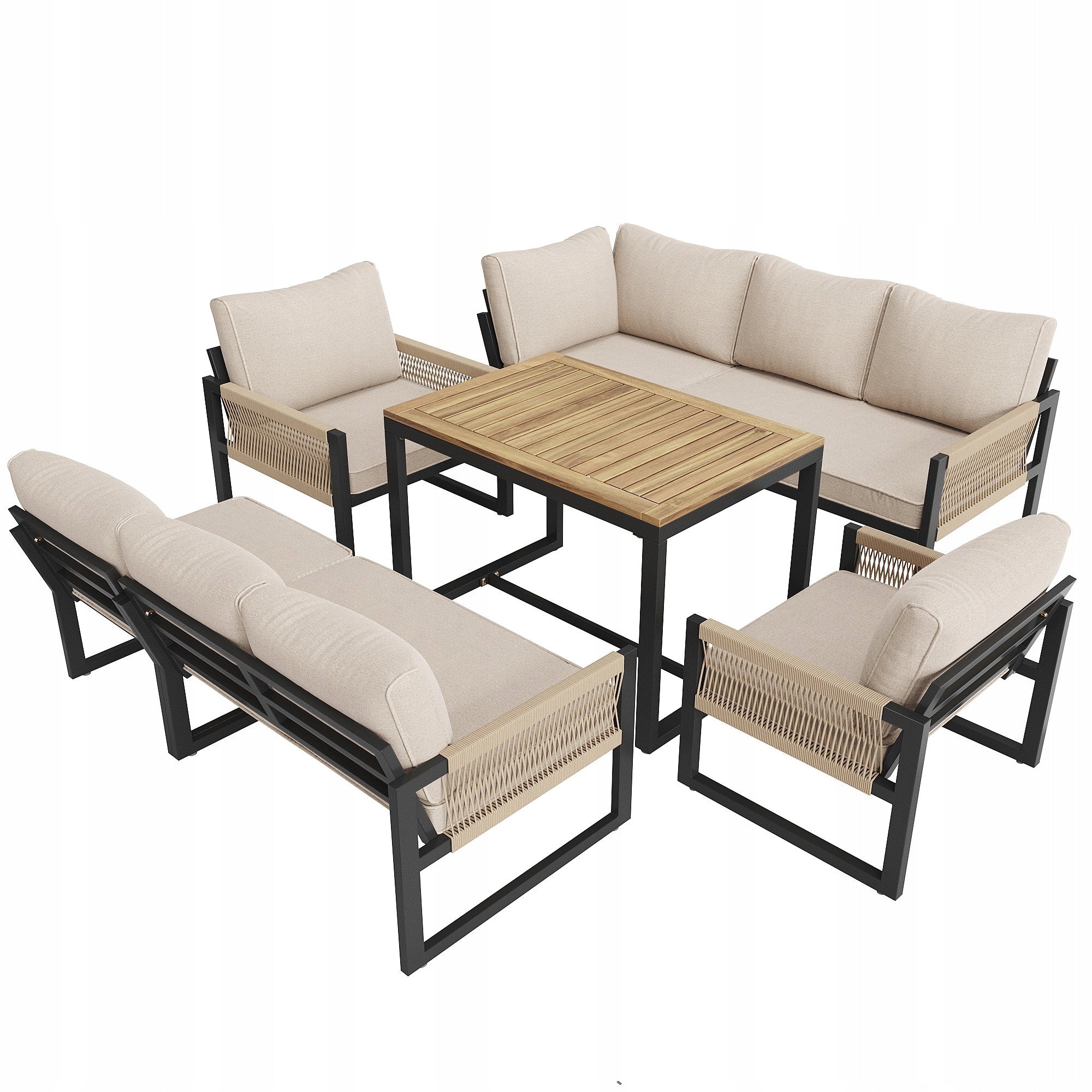 Garden Furniture Sets Corner + Sofa for 7-8 People Iron Frame + Wood Style modern