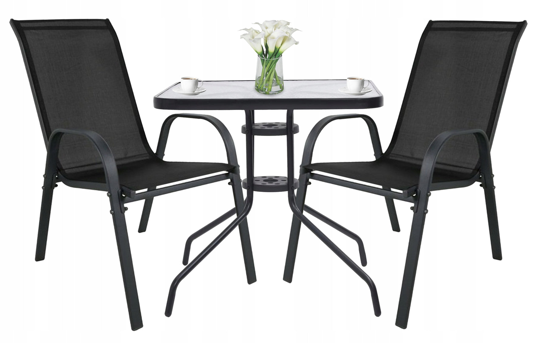 Garden Furniture Table with Chairs for Balcony Terrace 2 Chairs Black Manufacturer Mufart