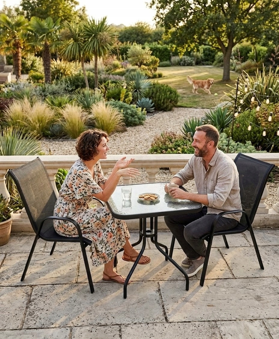 Garden Furniture Table with Chairs for Balcony Terrace 2 Chairs Black Packaging status original