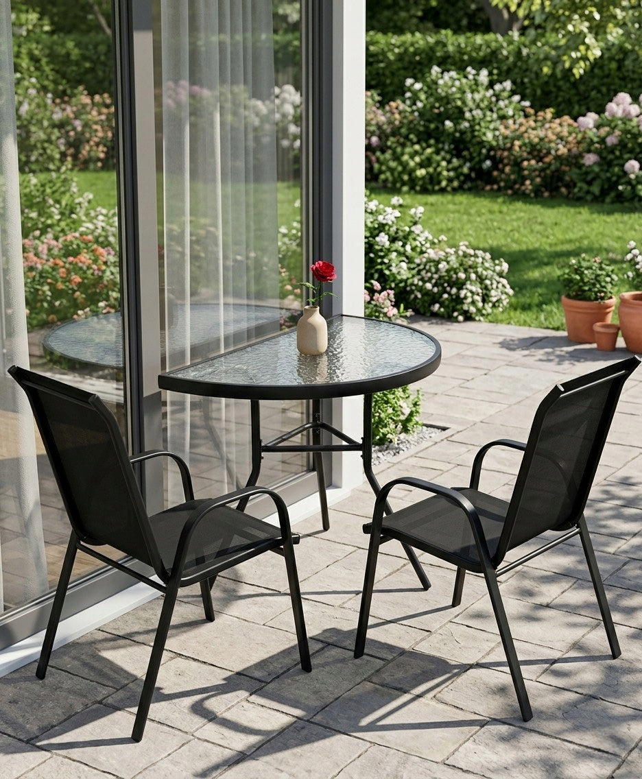 Garden Furniture Table with Chairs for Balcony Terrace Gazebo 2 Chairs Black Packaging status original