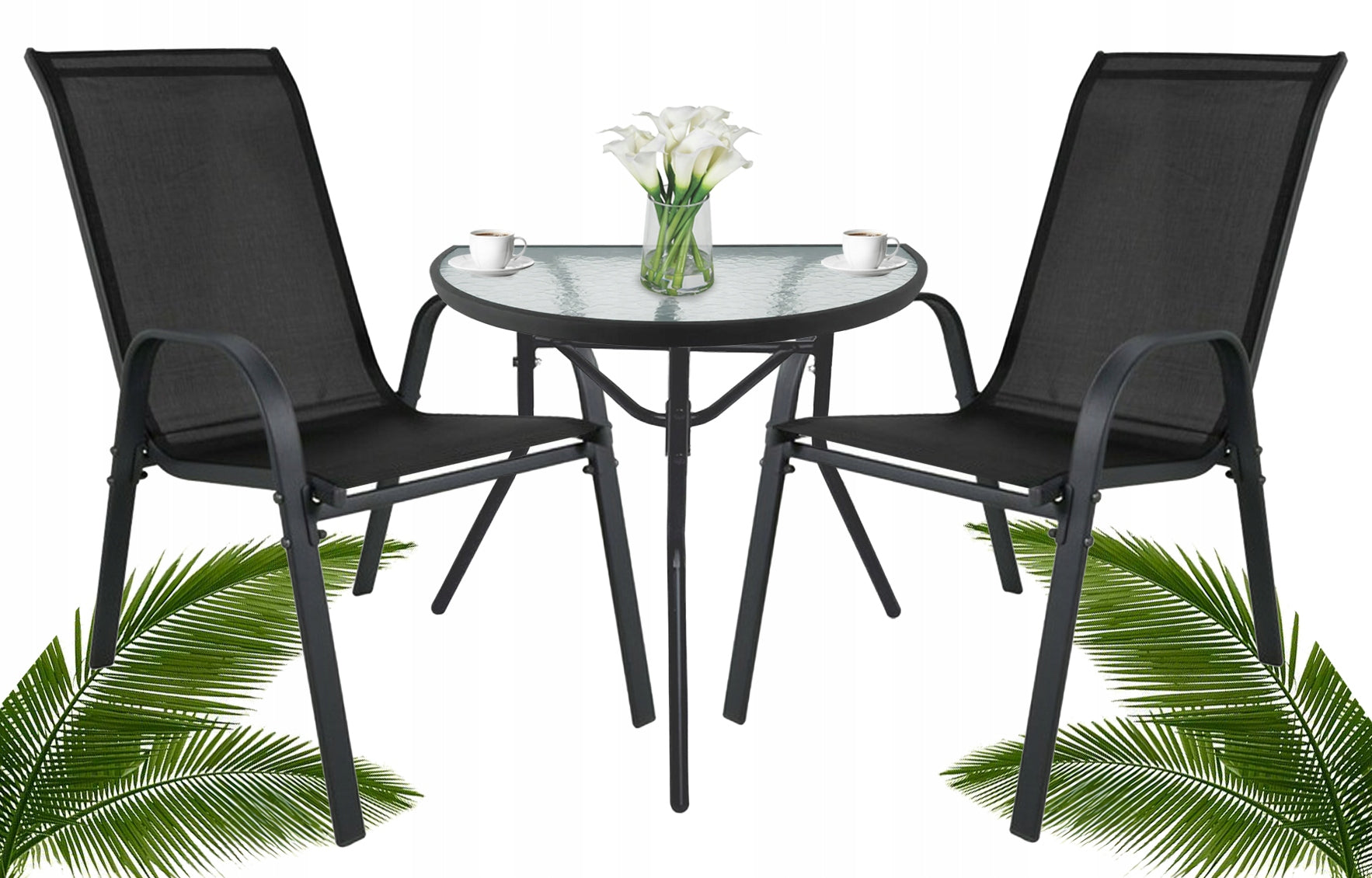 Garden Furniture Table with Chairs for Balcony Terrace Gazebo 2 Chairs Black