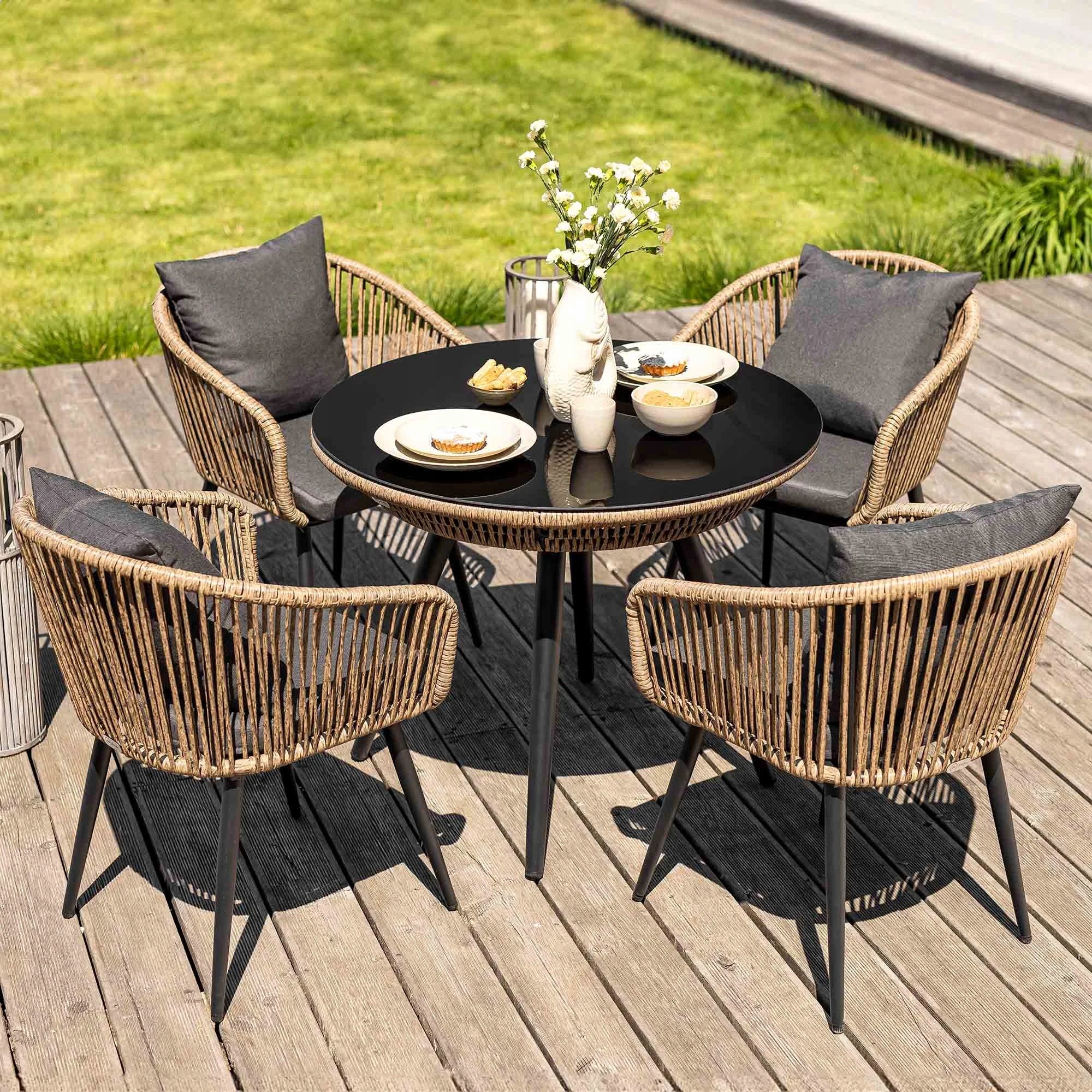 Garden Furniture Terrace Furniture Set 4 Seater Armchairs Handmade Table Packaging status original