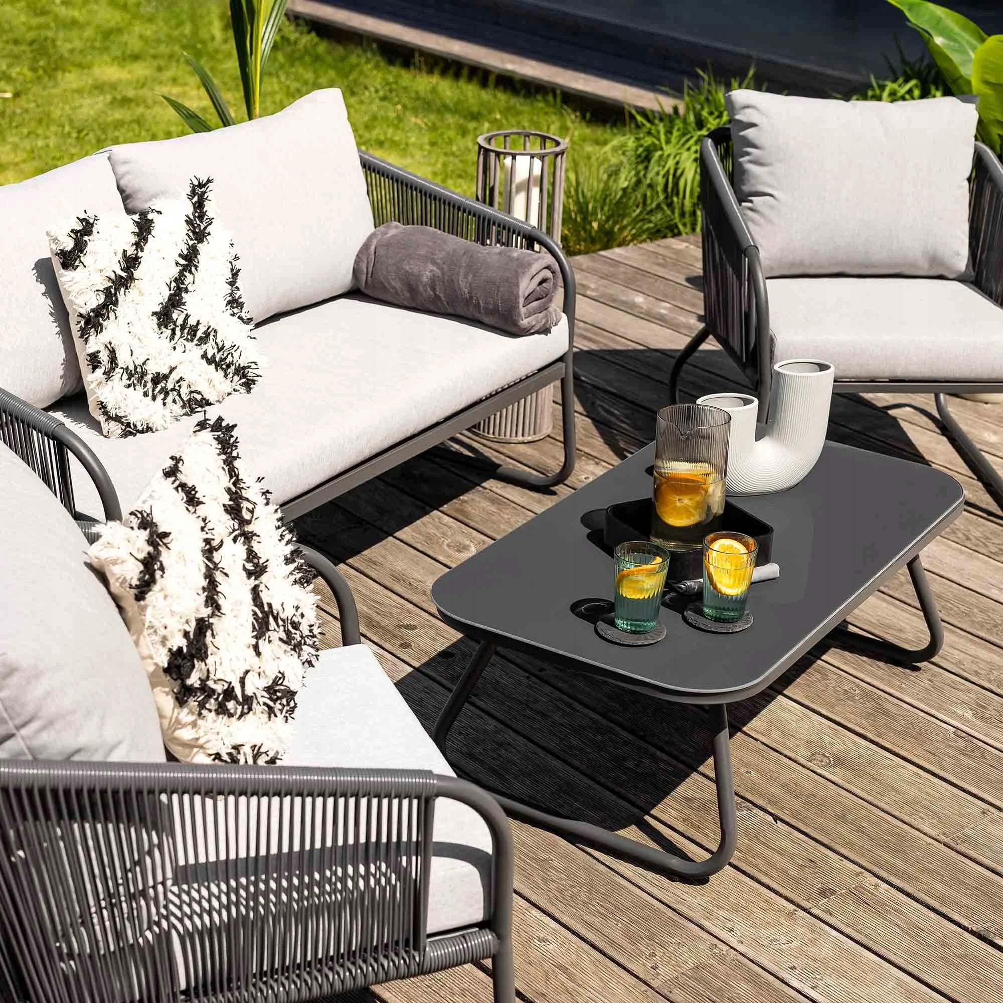 Garden Furniture Terrace Set Sofa Armchair Table 4 Person Technorattan Color gray
