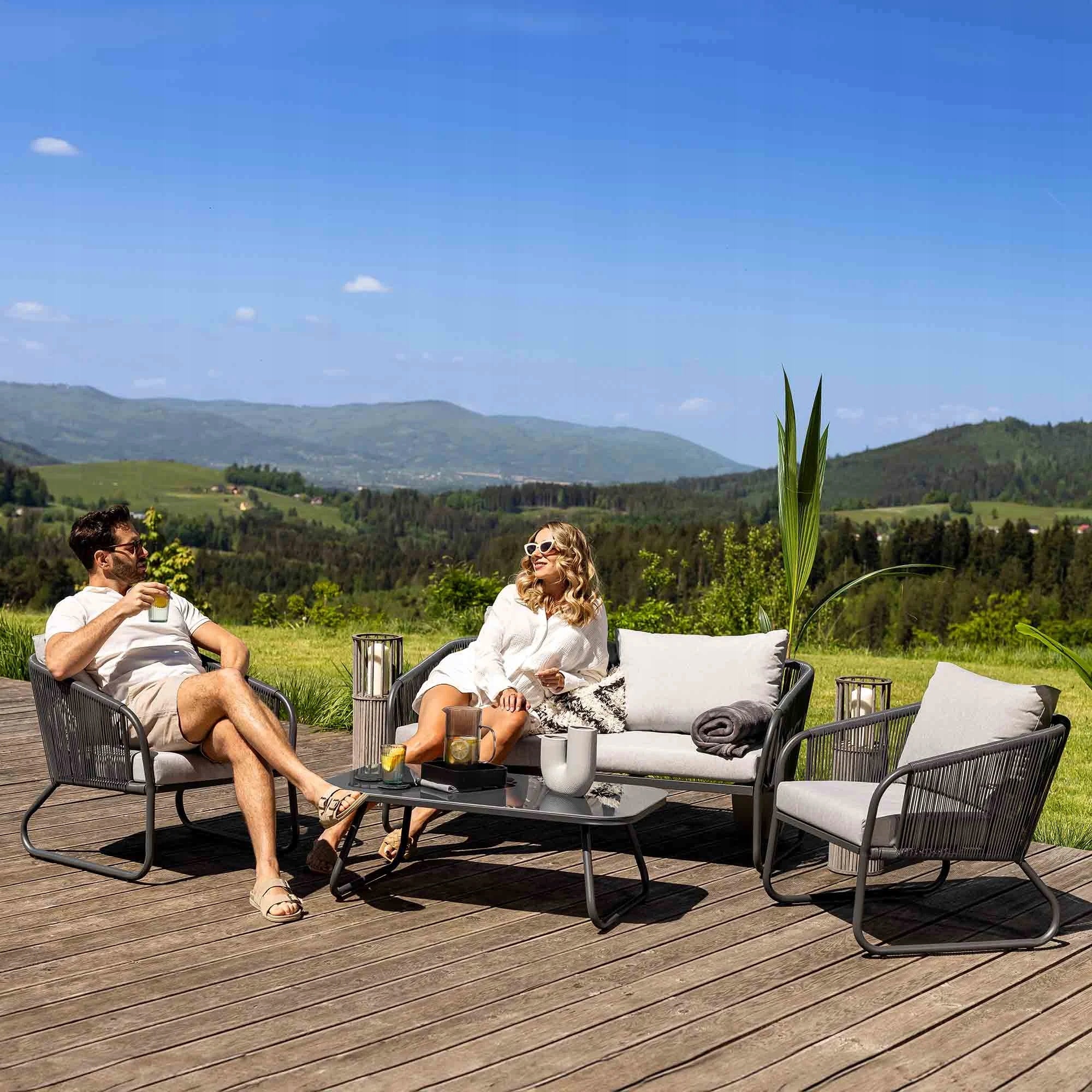 Garden Furniture Terrace Set Sofa Armchair Table 4 Person Technorattan Set contents armchair bench end table