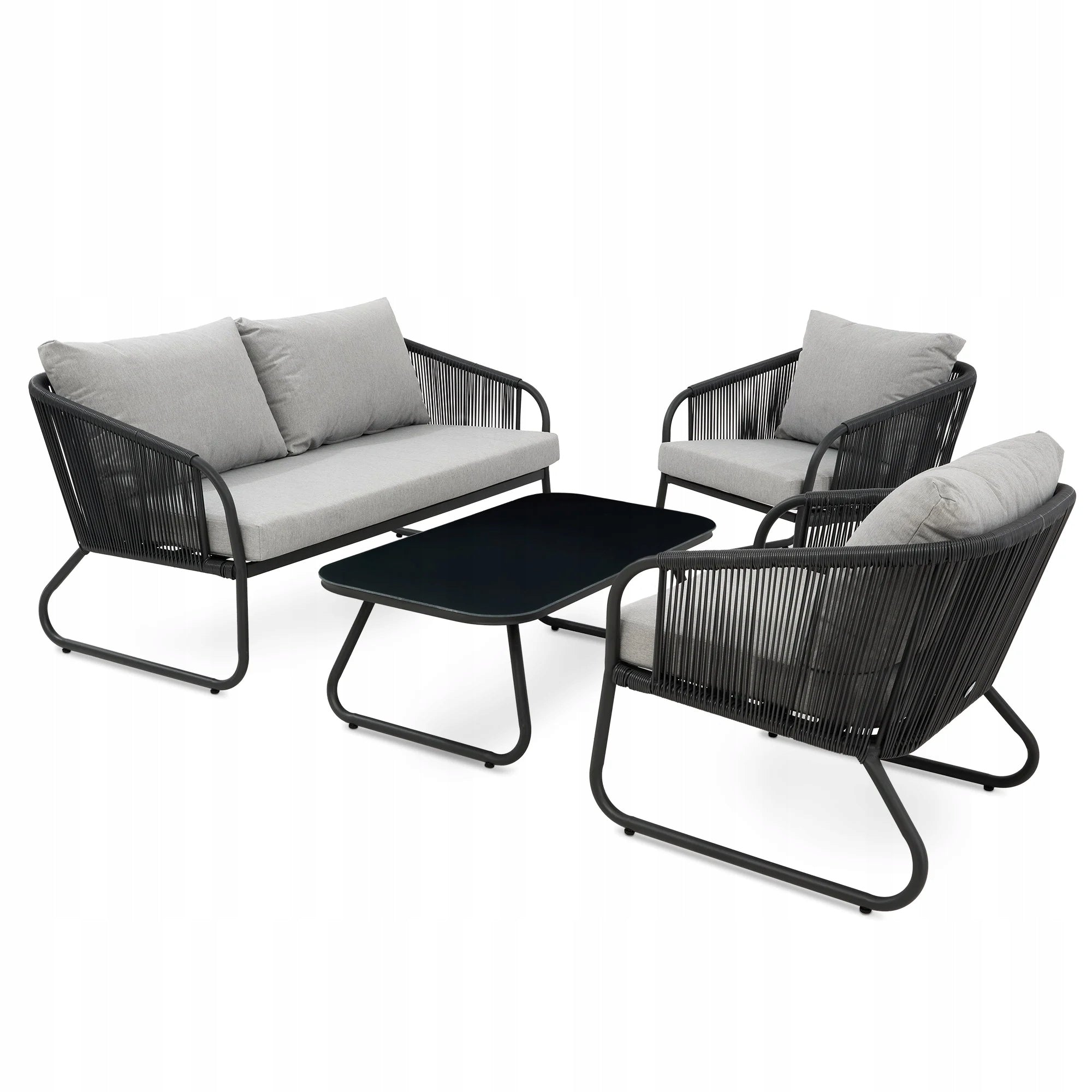 Garden Furniture Terrace Set Sofa Armchair Table 4 Person Technorattan