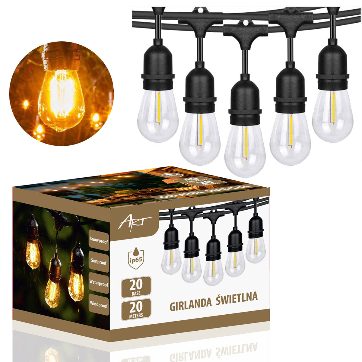 Garden Garland LED Light Chain 20x IP65 2700K 20M without bulbs