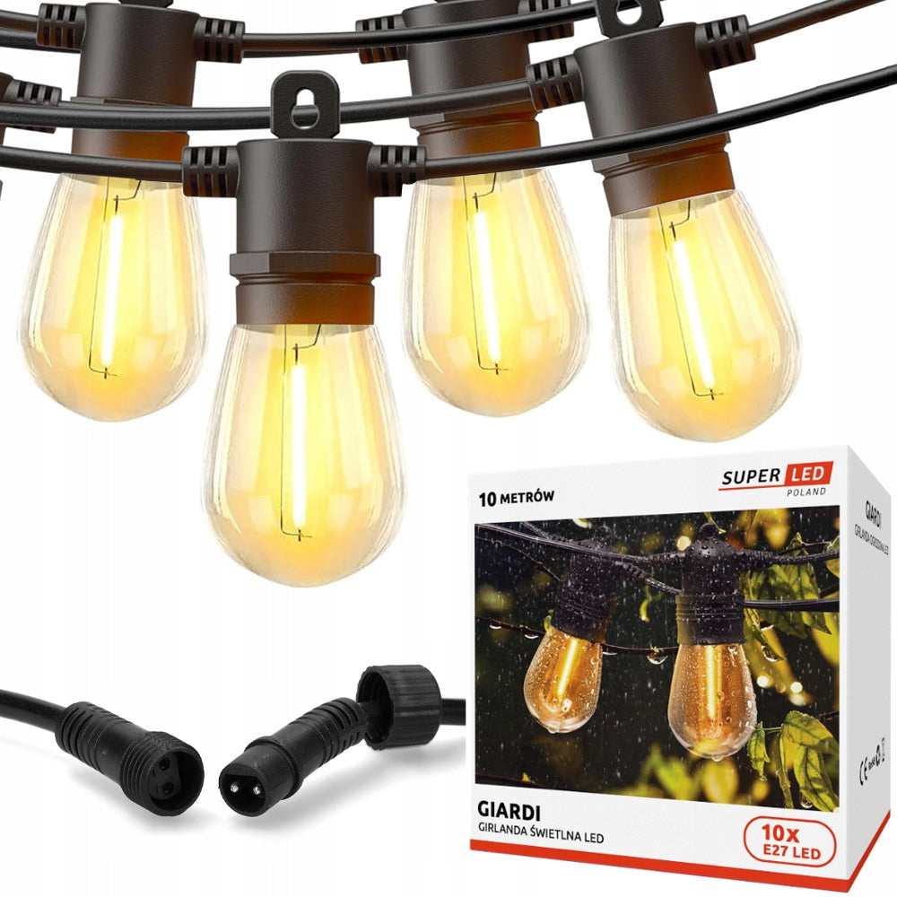 Garden Garland Light 10m + 10x LED Bulb E27 + Waterproof Cord