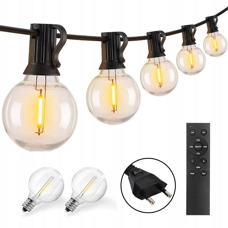 Garden Garland Light 15M 25X LED Bulb Remote Control Dimmable Chain Packaging status original