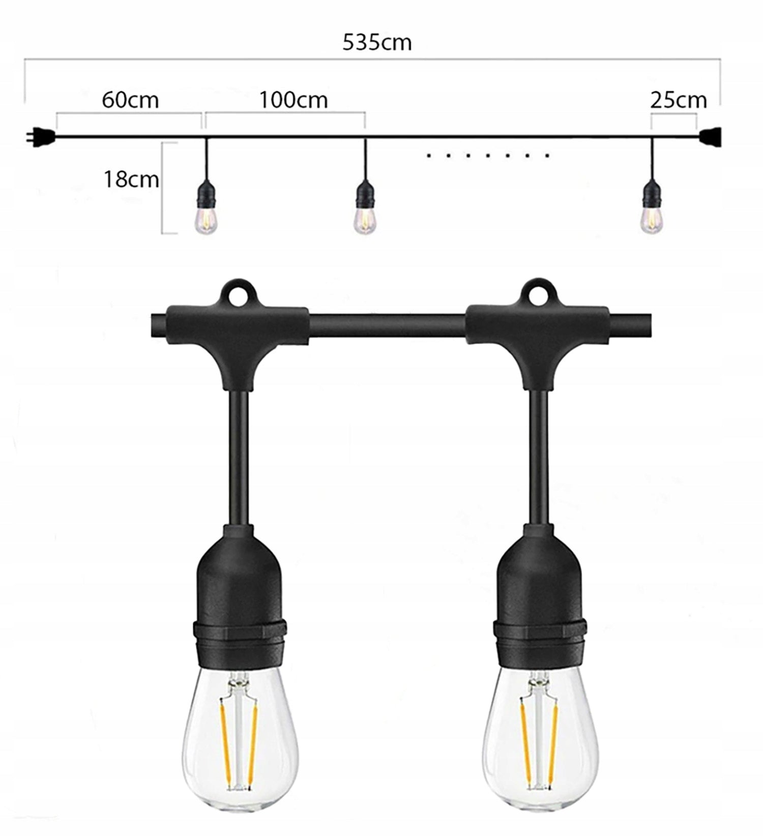 Garden Garland Light 5M 5X LED Bulb E27 + Waterproof Cord Manufacturer code Girlanda LED E27 5m 5xE27 1W