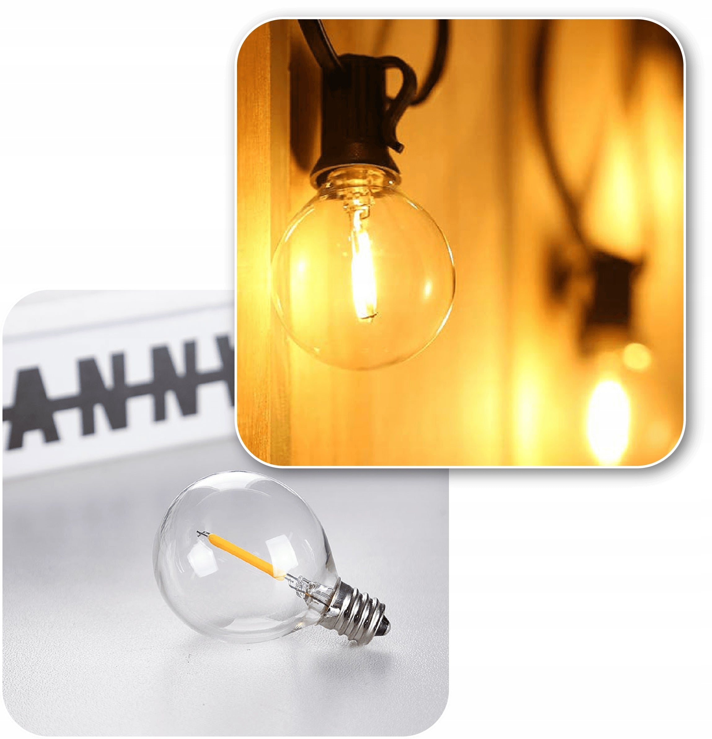 Garden Garland Light 9M 30x LED Bulbs E12 Waterproof Durable Manufacturer code Girlanda Ogrodowa 9M 30X LED żarówki E12
