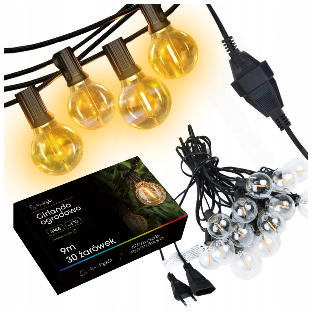 Garden Garland Light 9M 30x LED Bulbs E12 Waterproof Durable