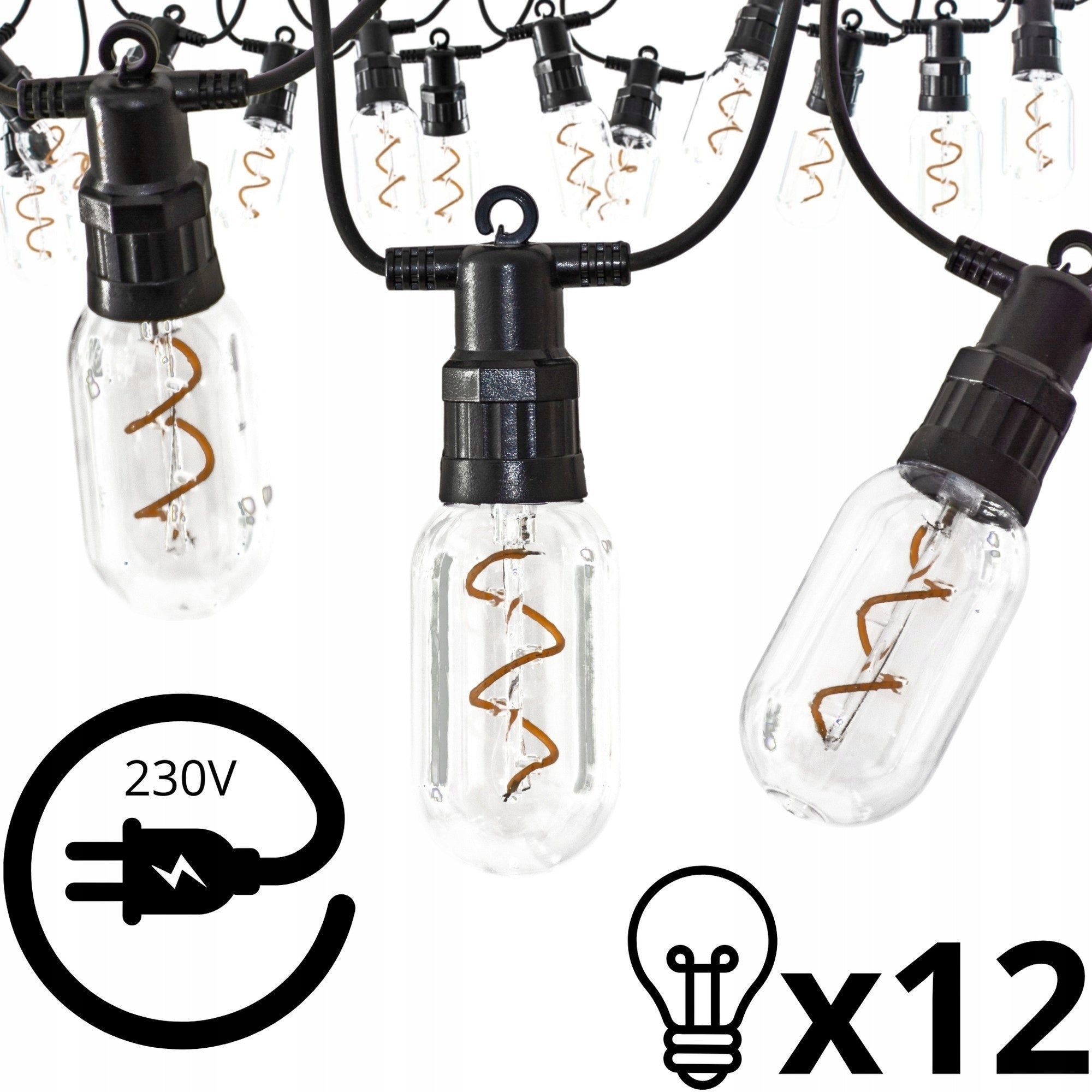 Garden Garland Light Chain 6,3m 12x LED Bulbs Outdoor 230V