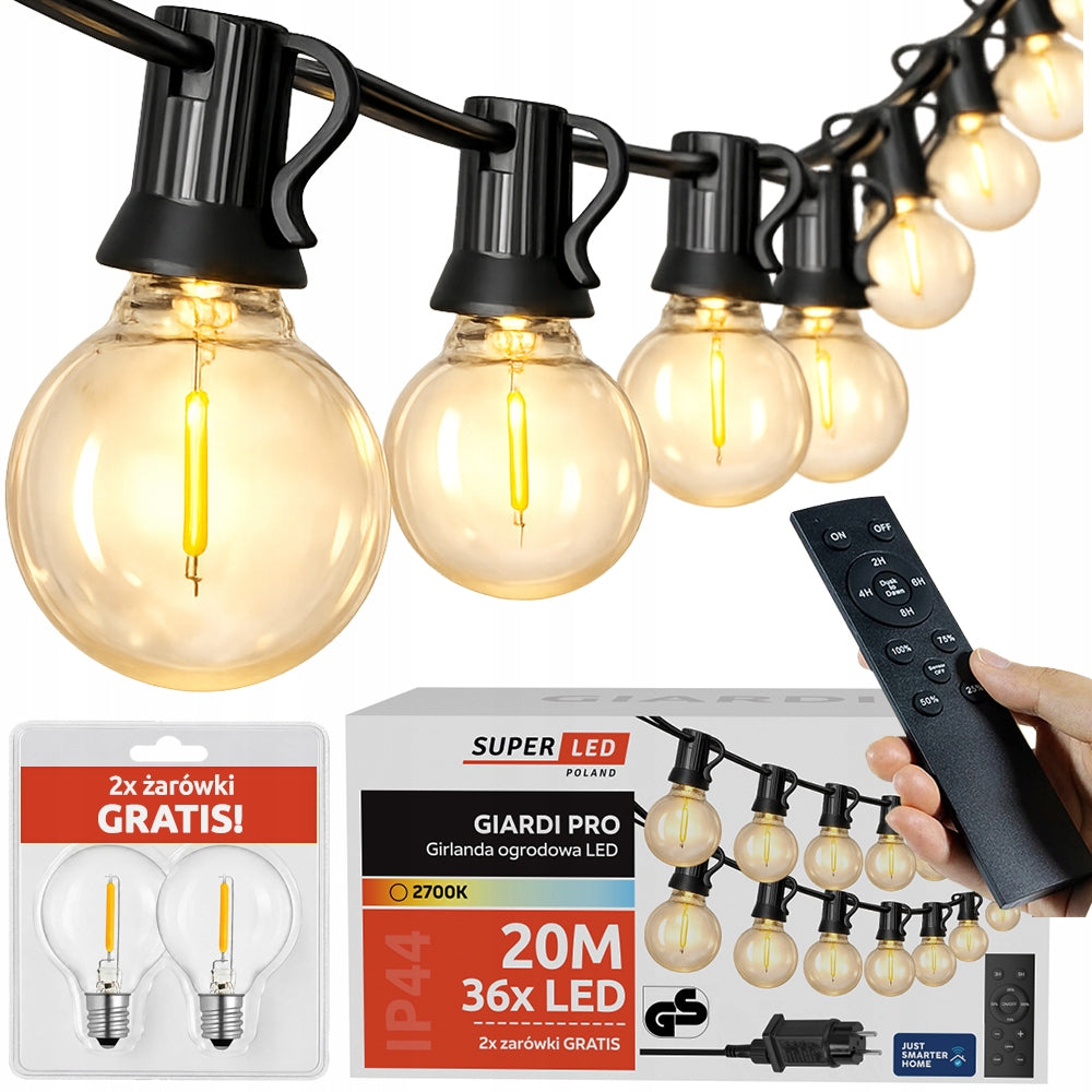 Garden Garland Outdoor Chain 20m + 36x LED Bulb + 2 freebie Remote Control