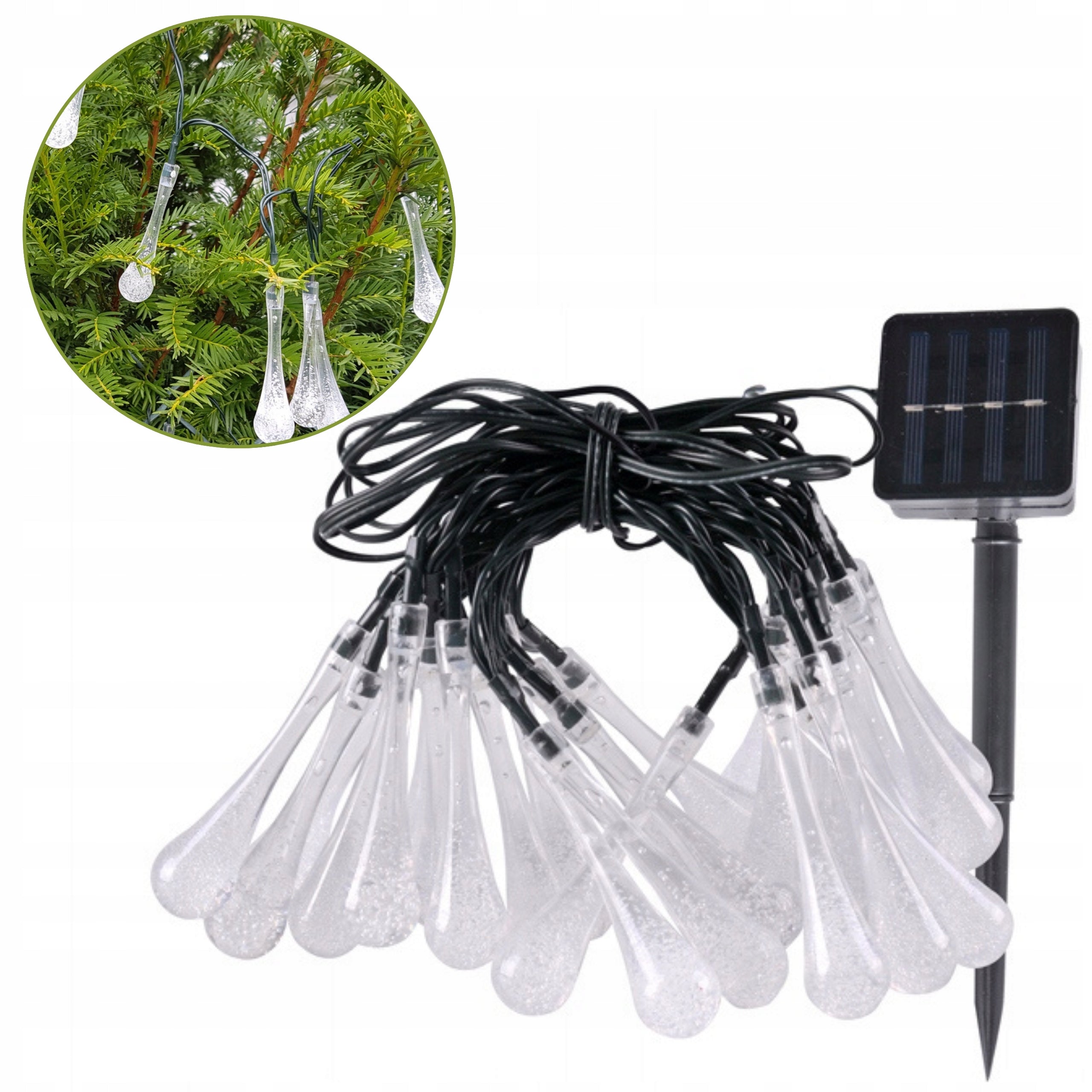 Garden Garland Solar Light Chain Icicles 30 LED Teardrops White Cold