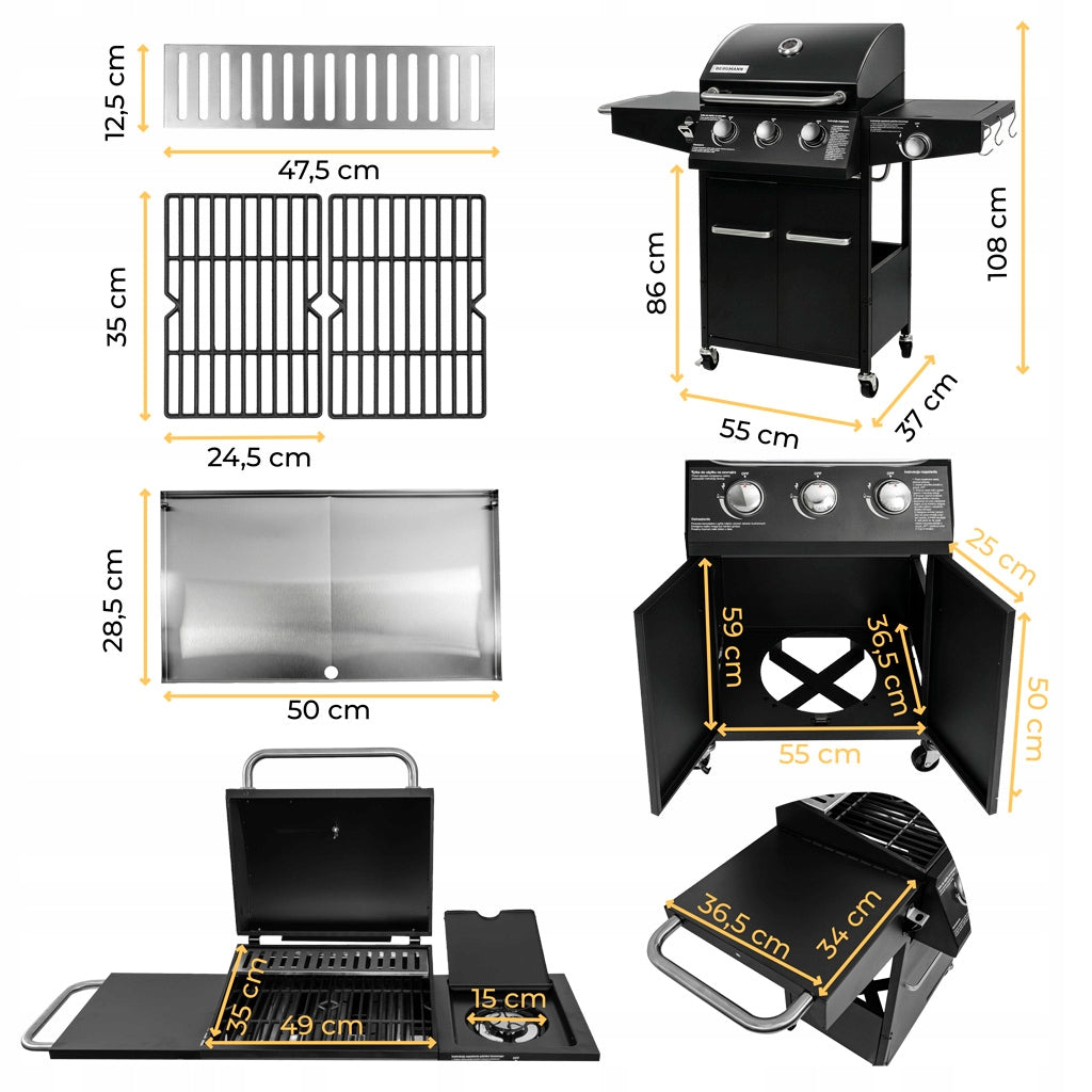 Garden Gas Grill 3+1 BERGMANN Cast Iron 11,6kW Cylinder Cabinet Cover Manufacturer code MTP008373