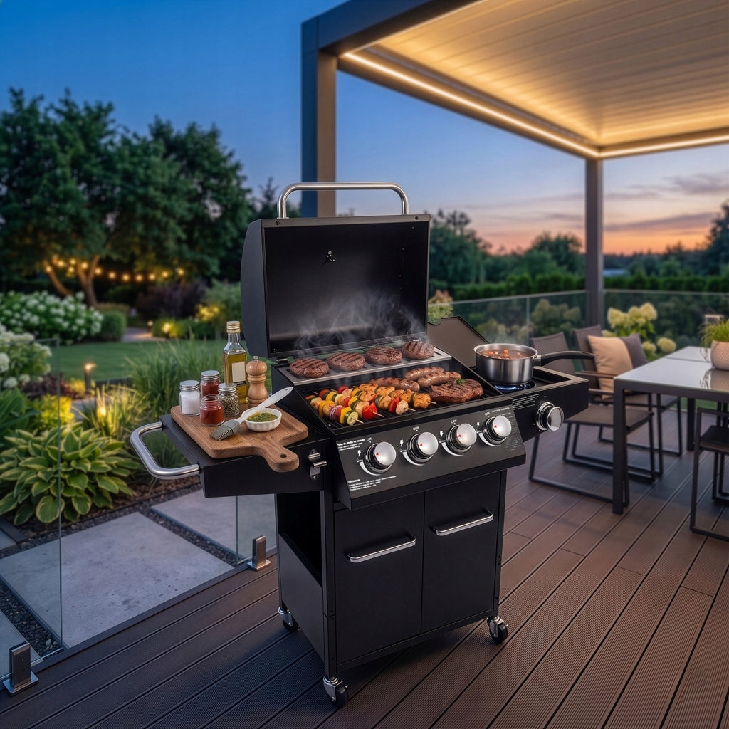 Garden Gas Grill 4+1 BERGMANN Cast Iron Grate Cylinder Cabinet Cover Manufacturer code MTP008375