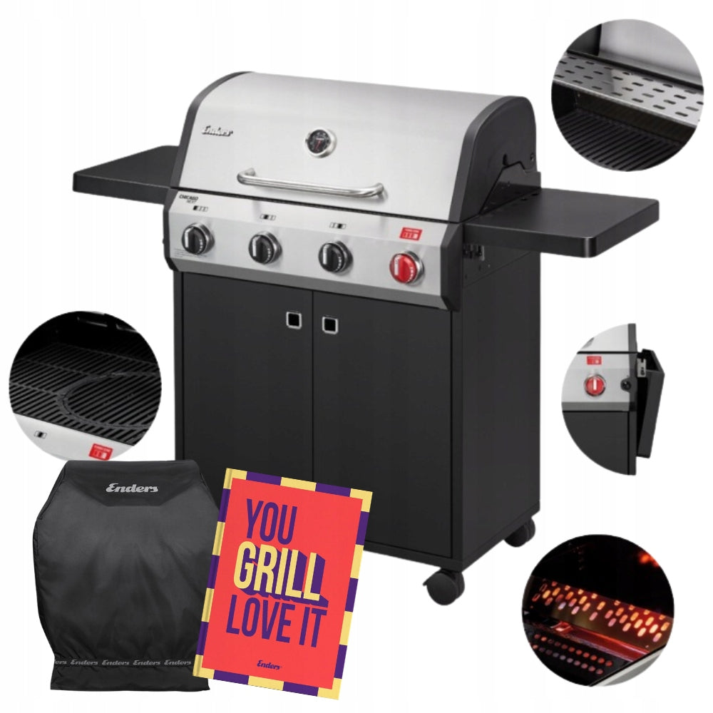Garden Gas Grill Enders Chicago Next 4 R Turbo, Cast Iron Grate, FREEBIES