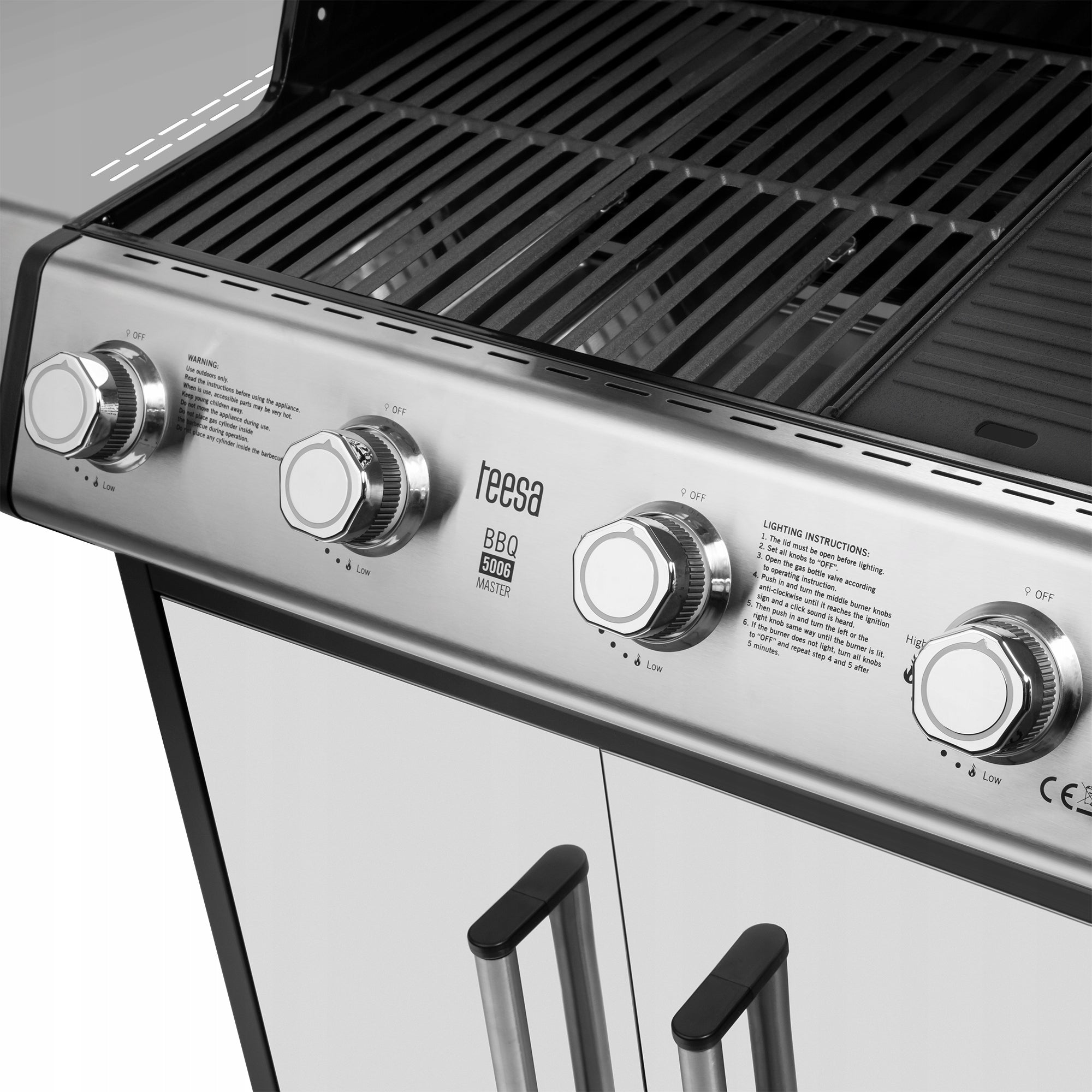 Garden Gas Grill Teesa BBQ 5006 MASTER 5 Burners Cylinder Cabinet 17kW Grill width 140 cm