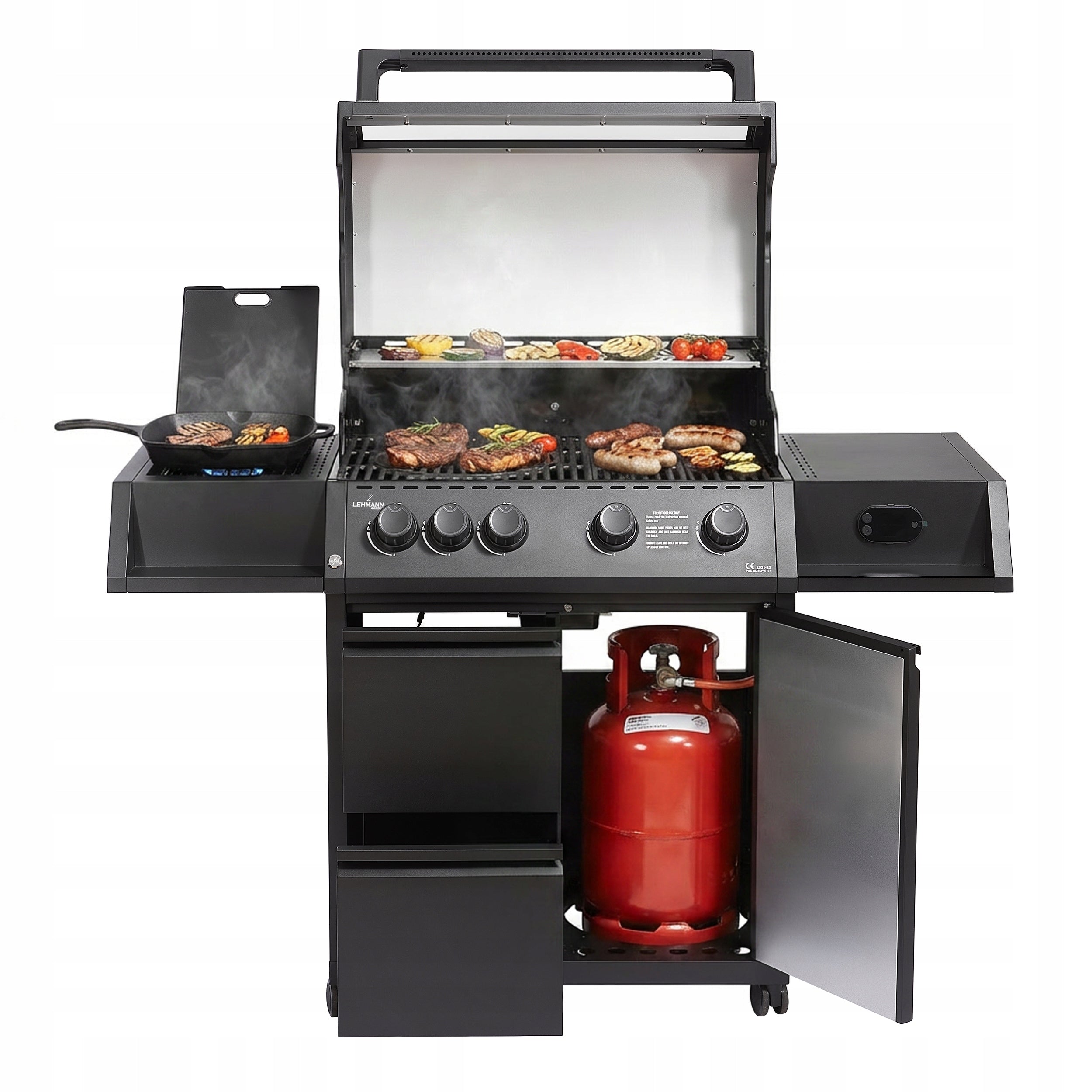 Garden Grill CAST IRON LEHMANN 4+1 premium 17,2 kW + cylinder cabinet Grill width 139.5 cm