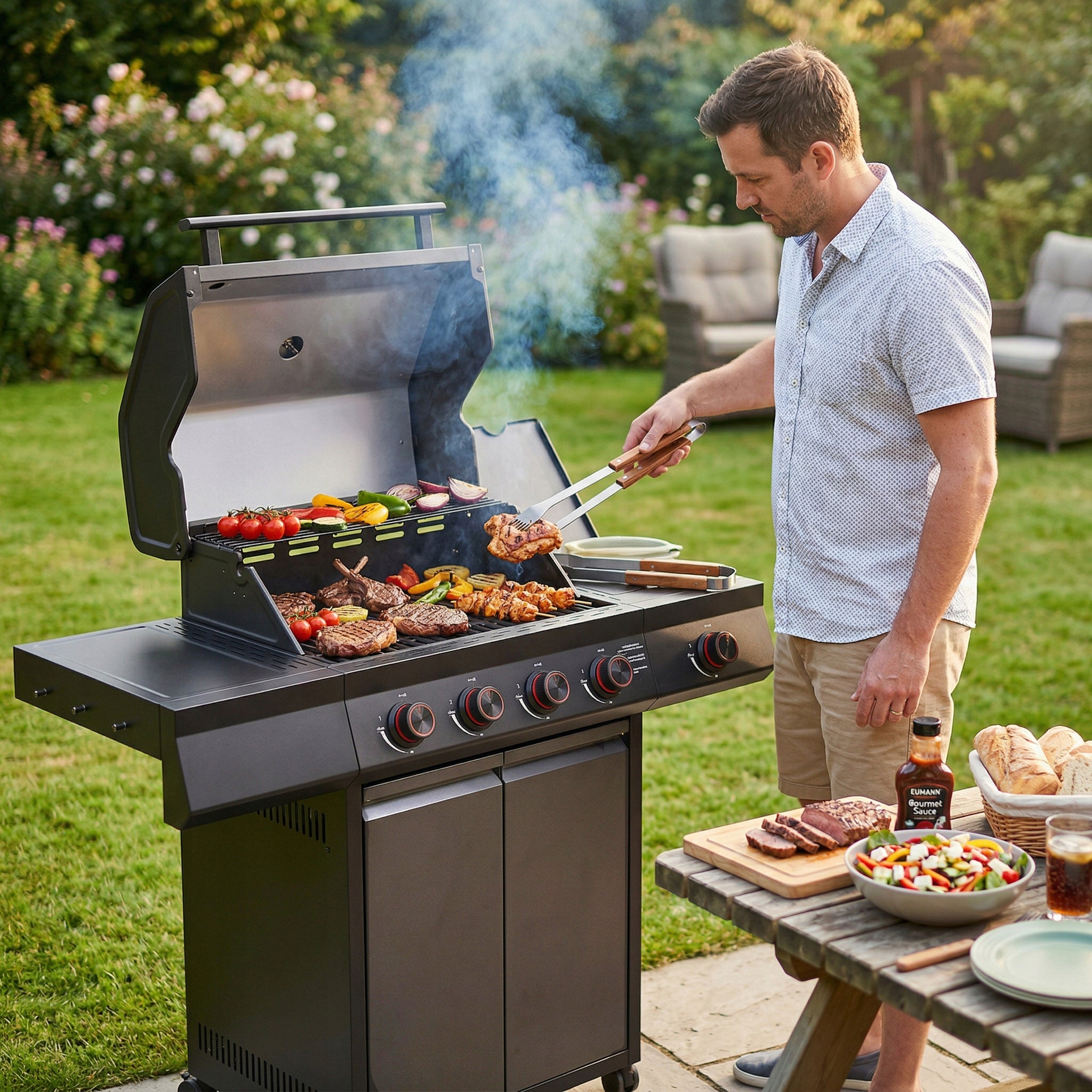 Garden Grill CAST IRON LEHMANN 4+1 stainless steel 15 kW + cylinder cabinet Packaging status original