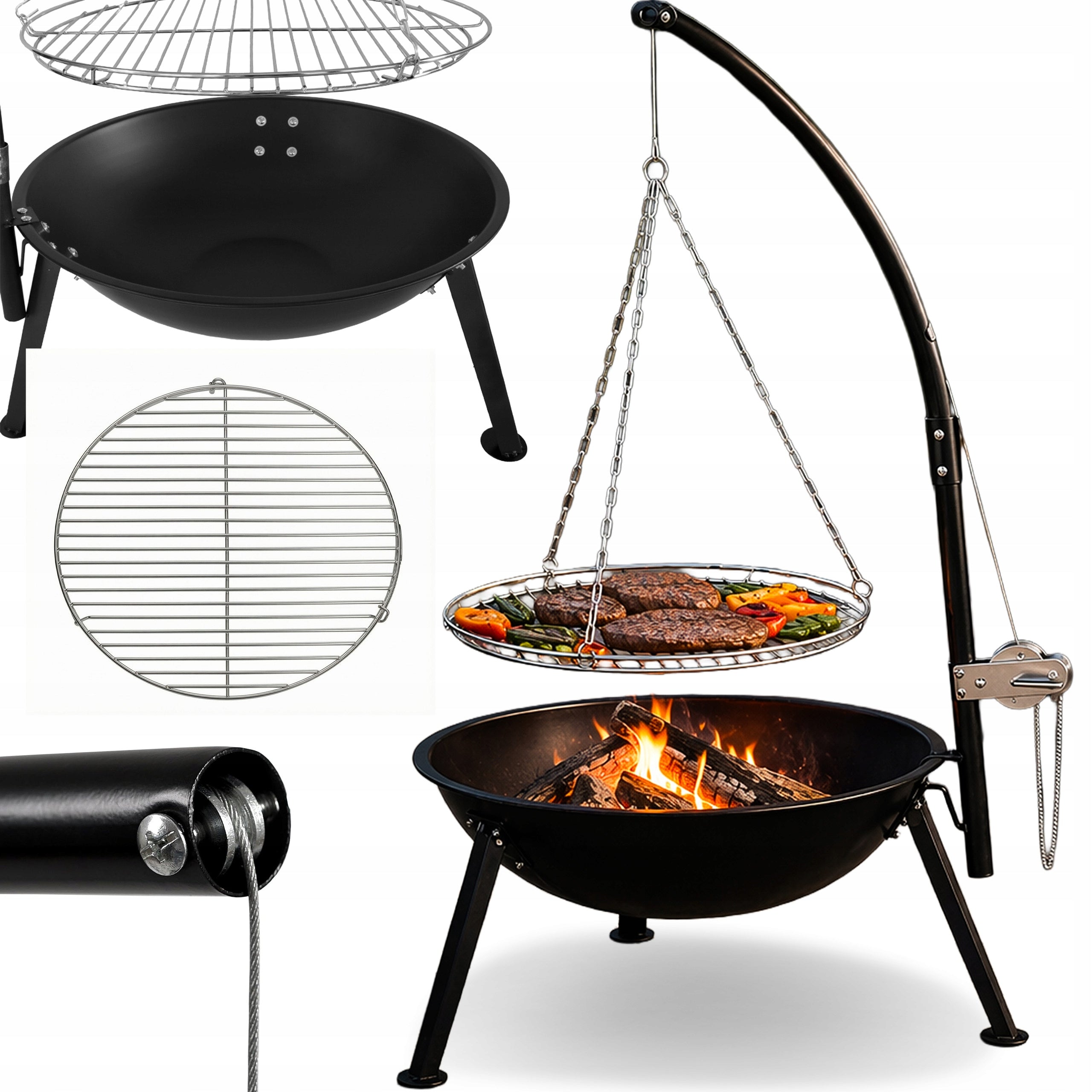 Garden Grill Tripod Fire Pit Stainless Steel Adjustable Suspended