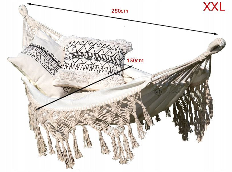 Garden Hammock 2-PERSON Cotton BOHO Braided MACRAME Sun Lounger XL 280x150 Material width 150 cm