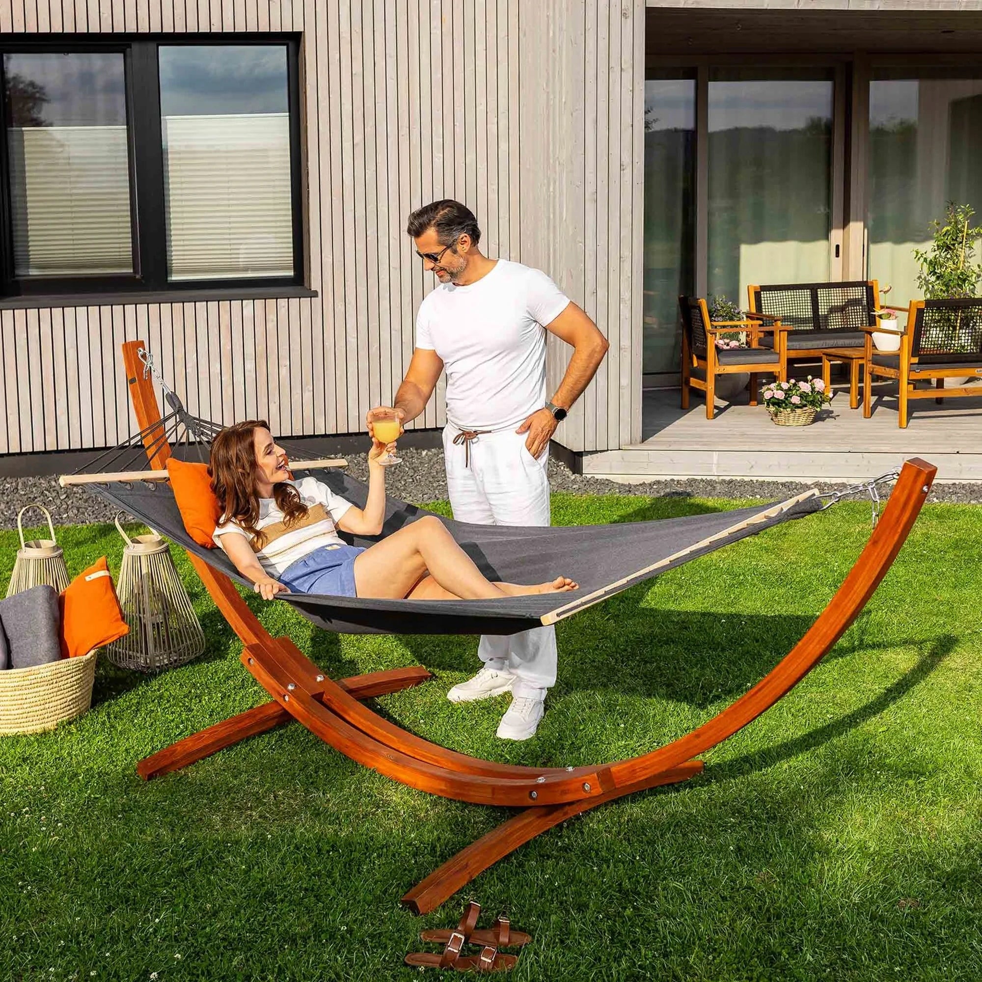 Garden Hammock Trevia With Frame Wooden Frame Up to 150kg divolio Kind hammock with rod
